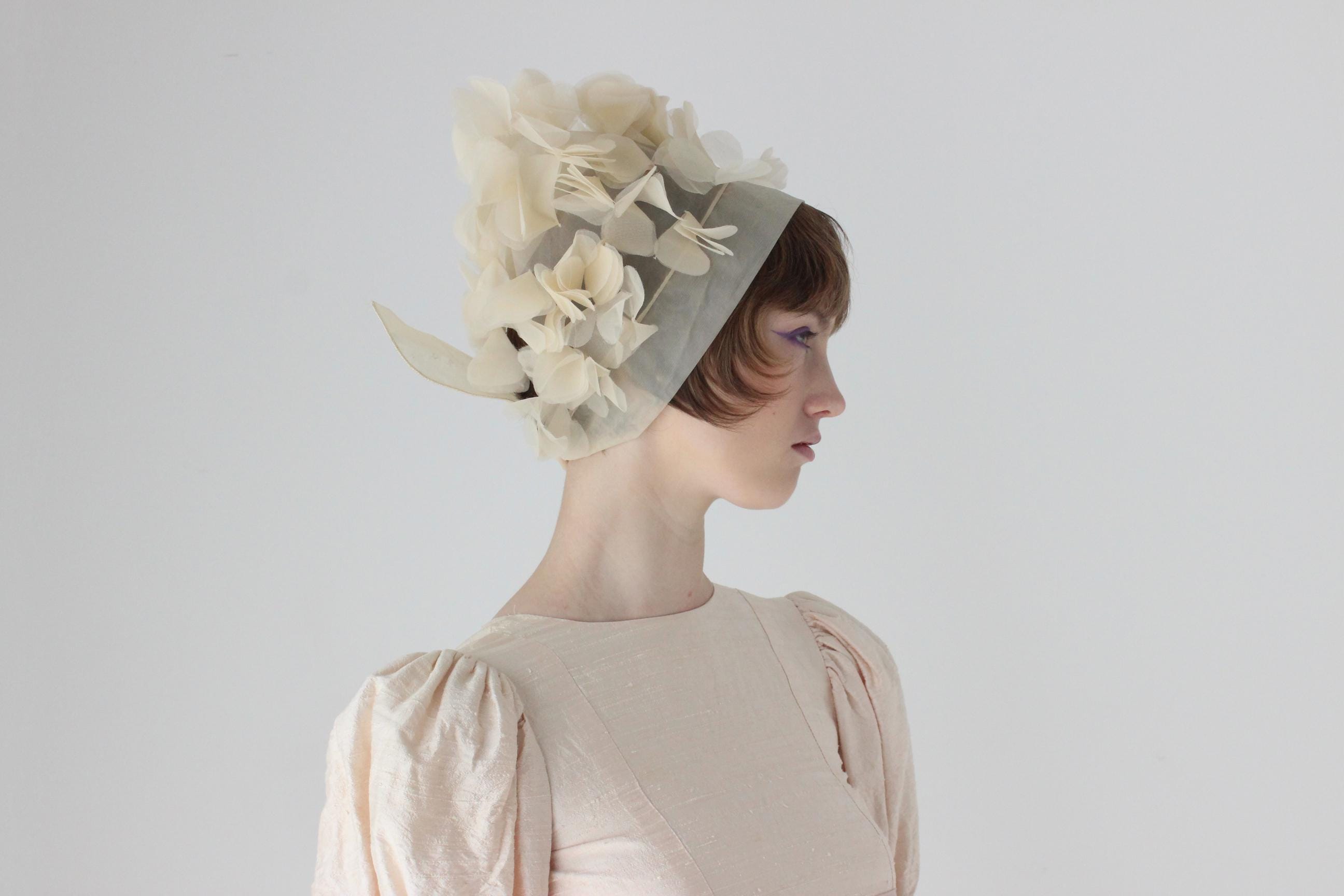 1960s Cream Organza 3D Petal Headscarf / Accessory