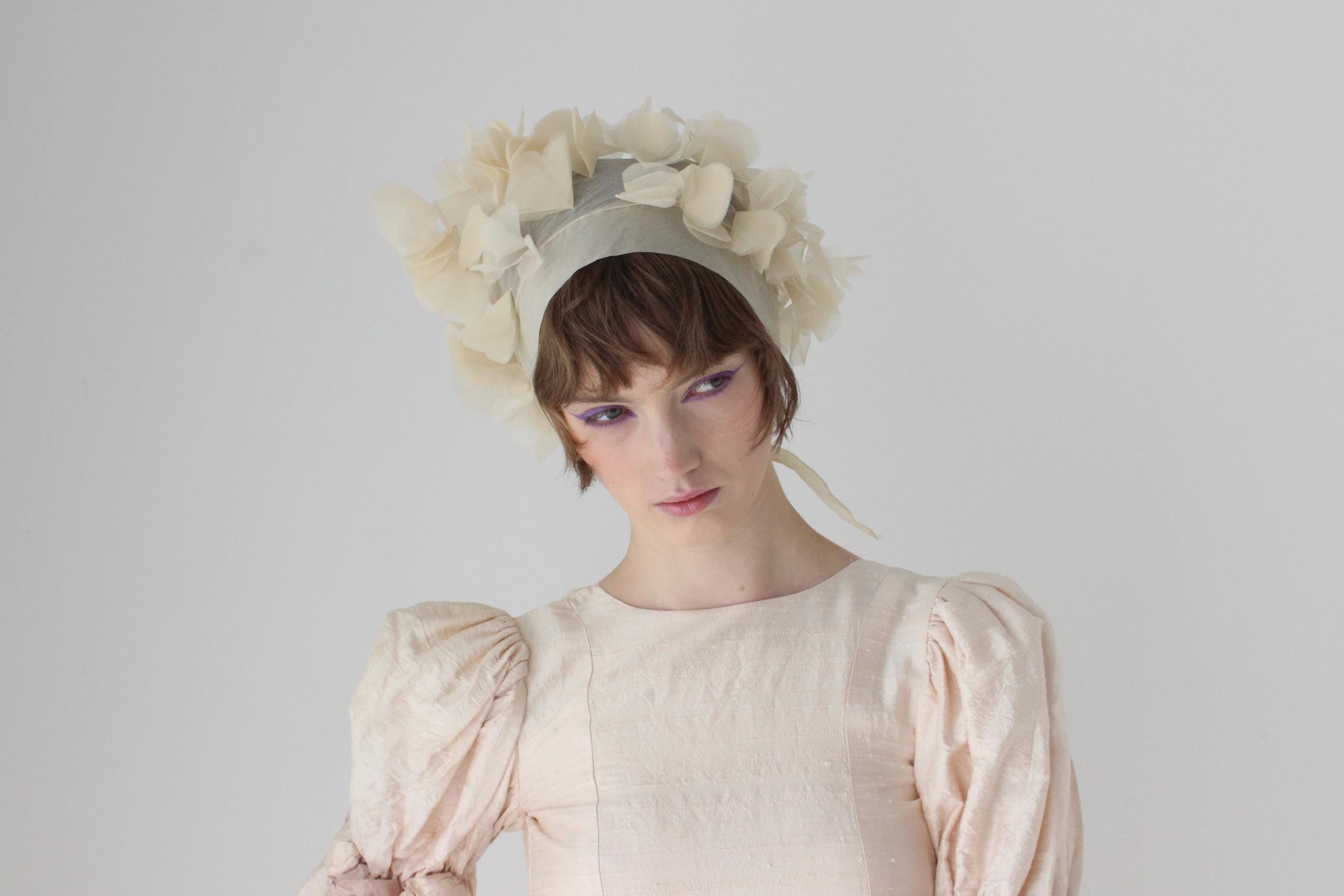 1960s Cream Organza 3D Petal Headscarf / Accessory