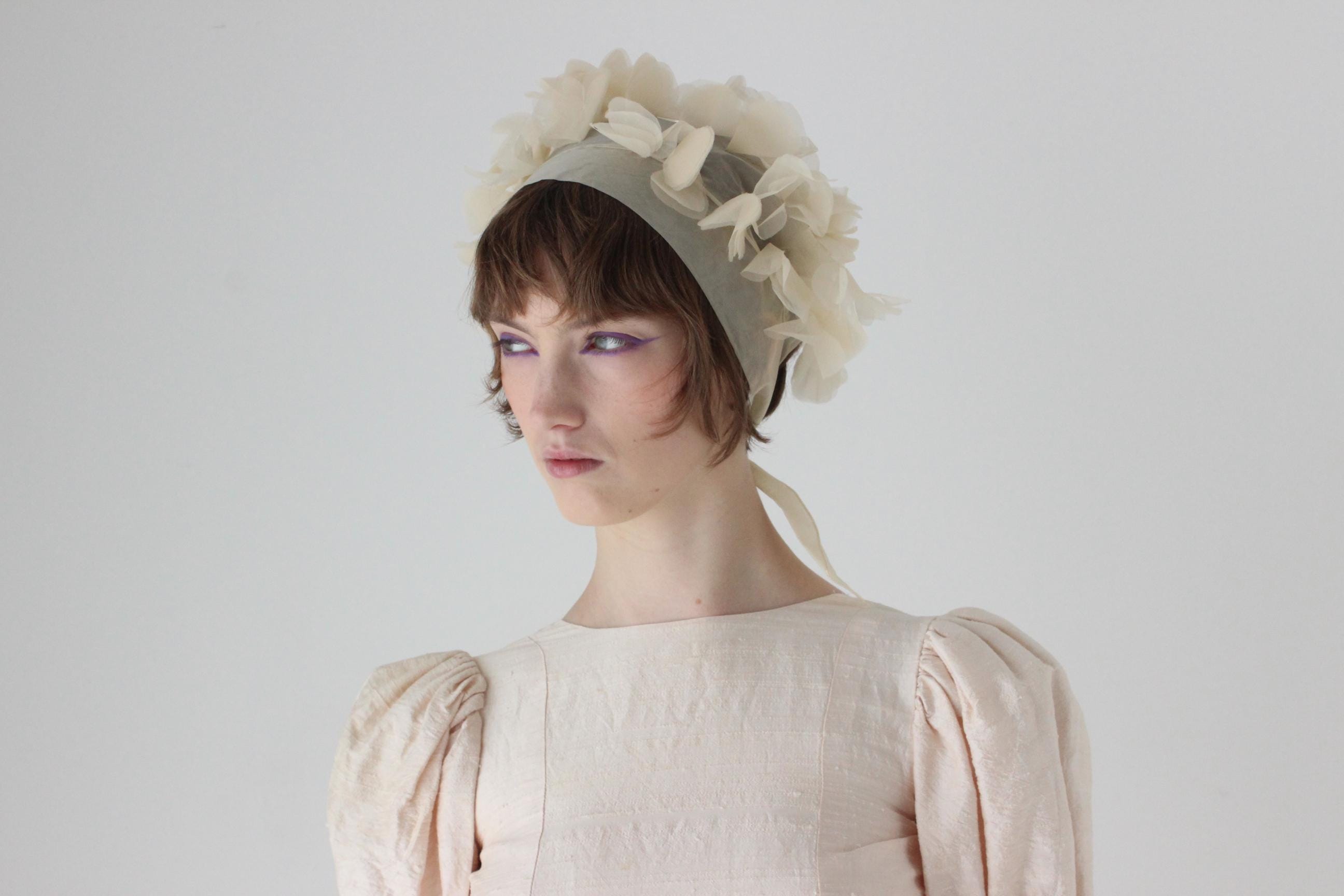 1960s Cream Organza 3D Petal Headscarf / Accessory