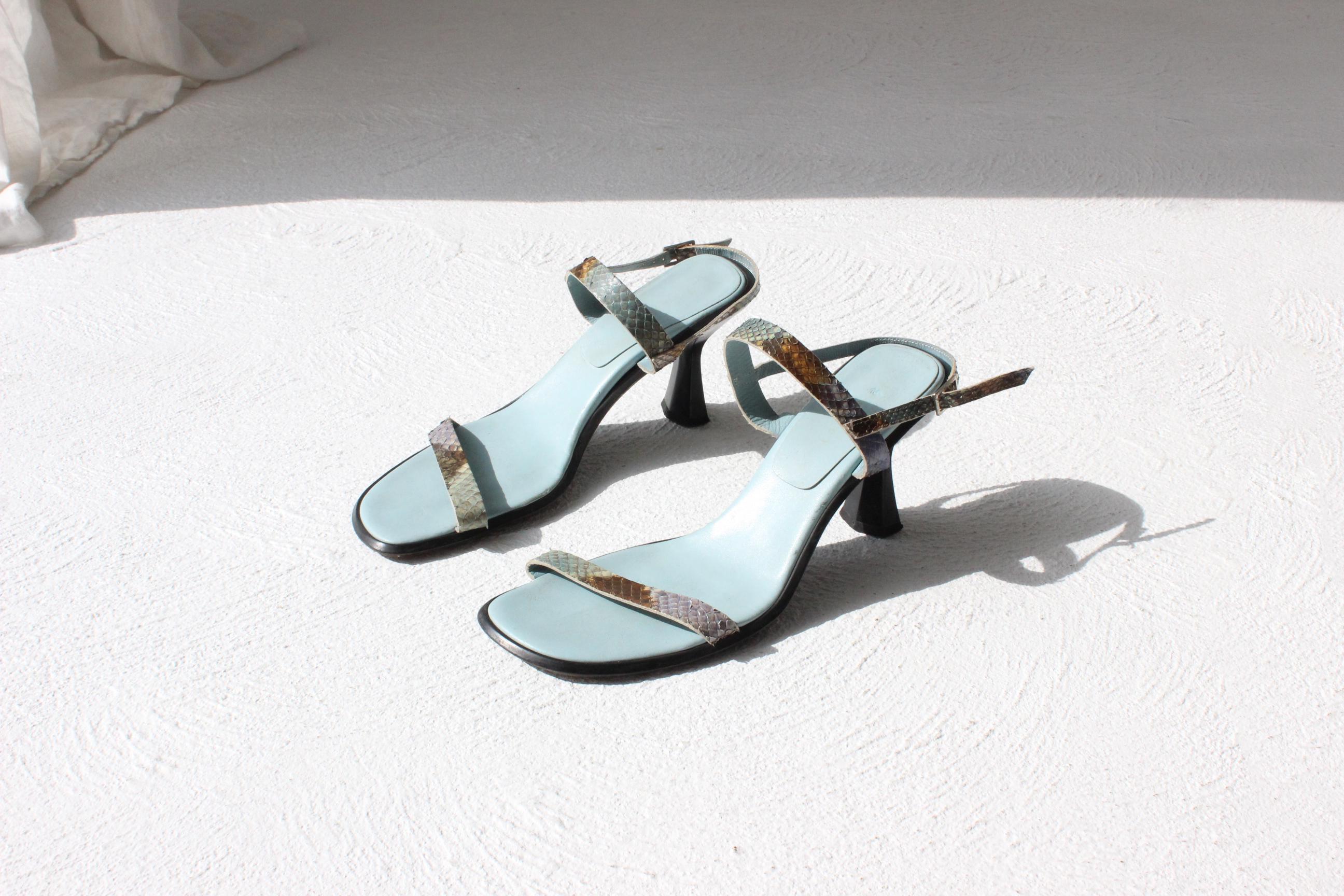 90s Italian Snakeskin Leather Open Toe Heels ~ Euro 40