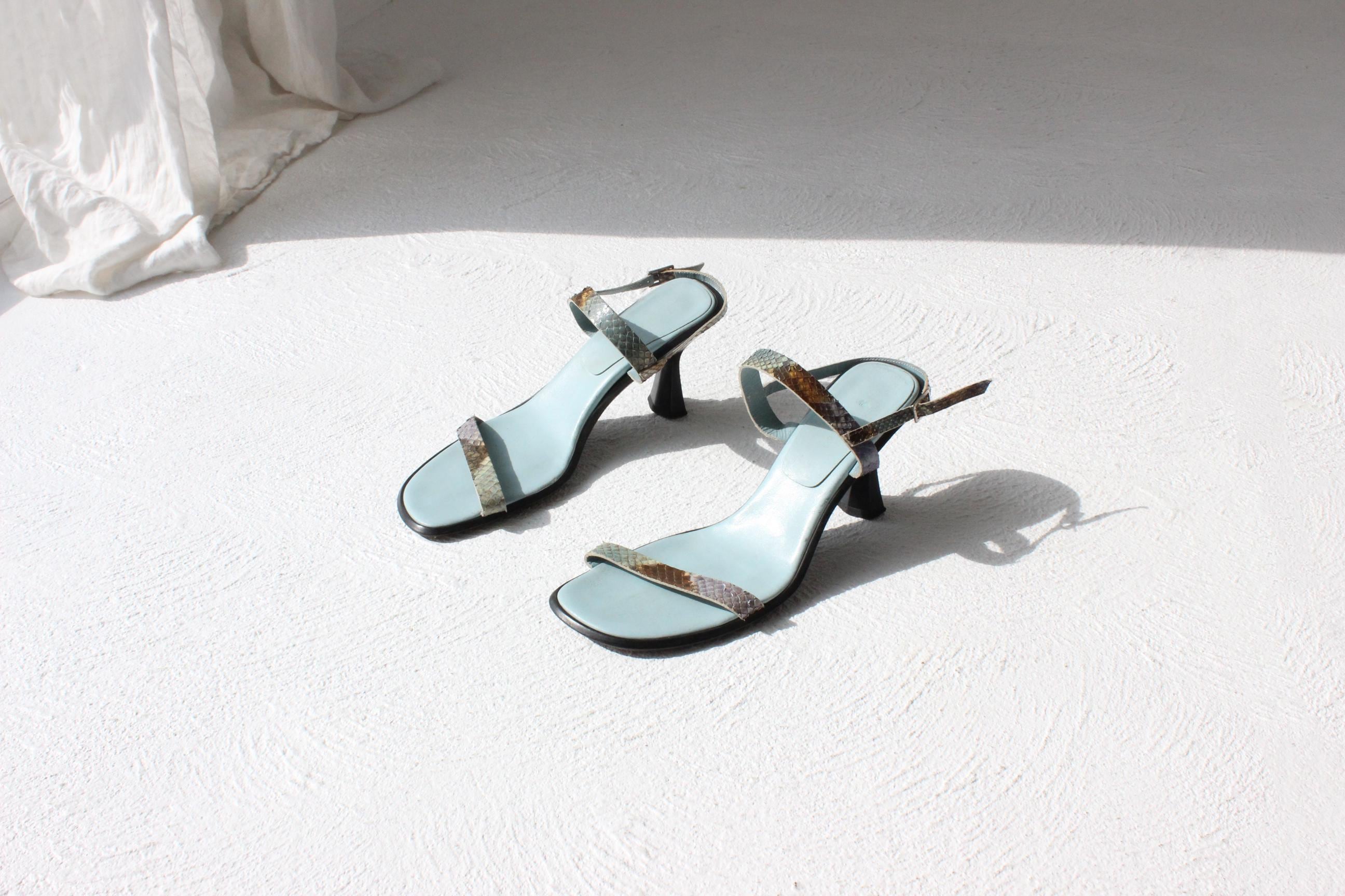 90s Italian Snakeskin Leather Open Toe Heels ~ Euro 40