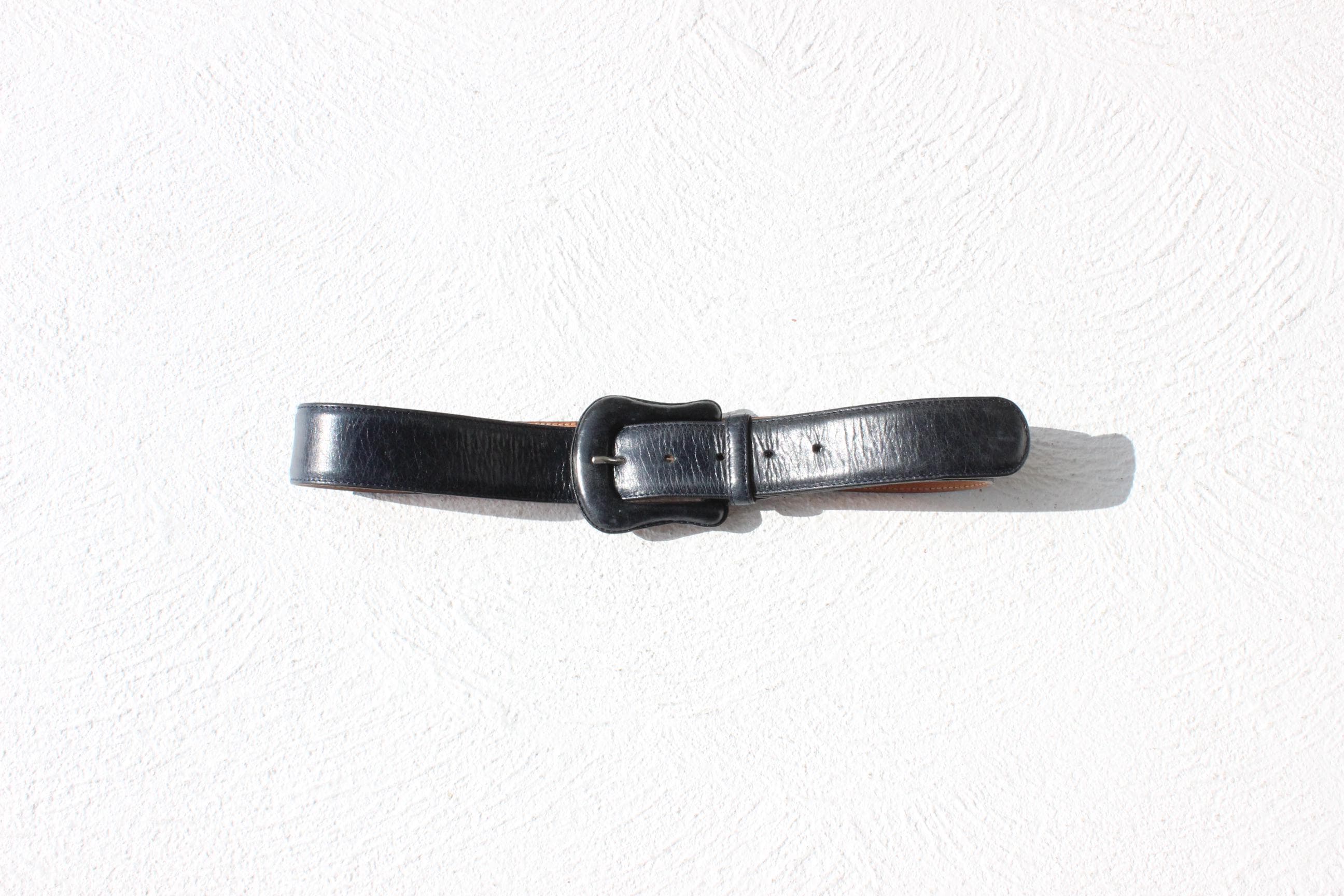 80s Italian Navy Leather Belt w/ Tonal Leather Buckle