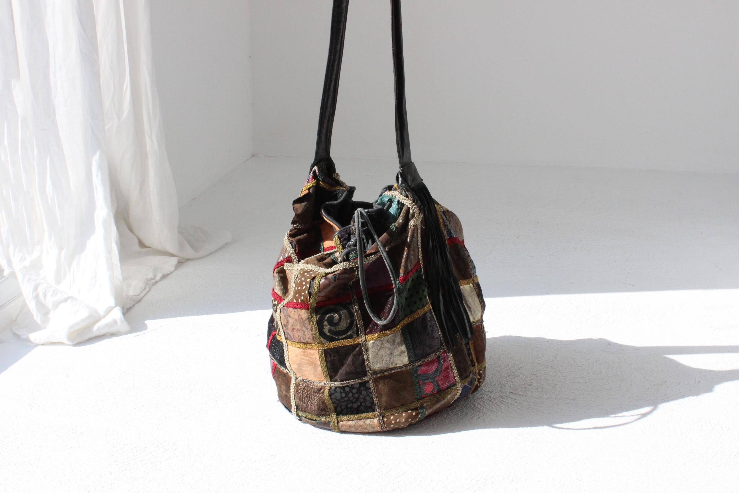 80s Leather Patchwork Drawstring Bag by Braccialini