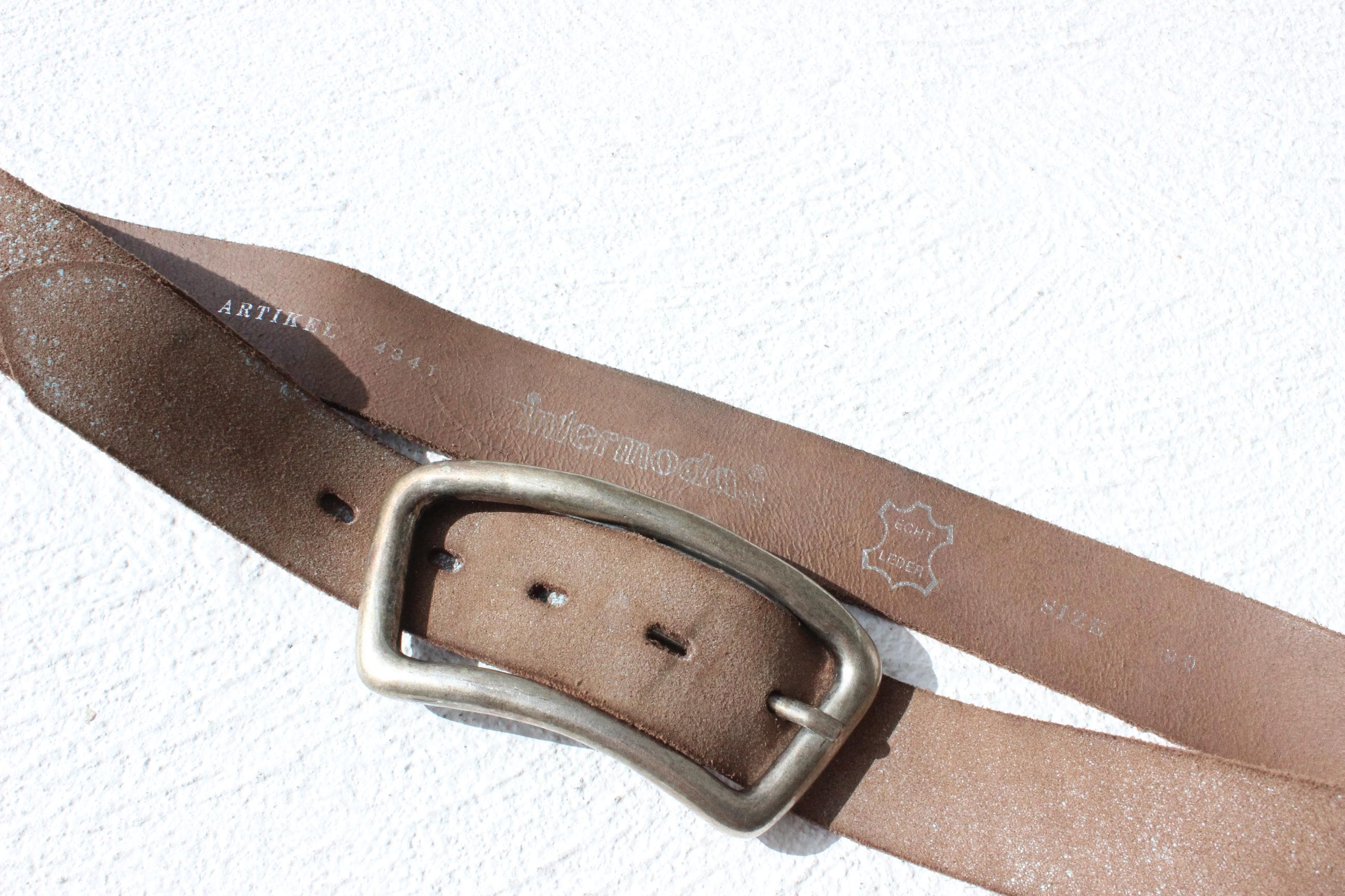 2000s Italian 'Distressed' Leather Belt w/ Oversized Silver Buckle