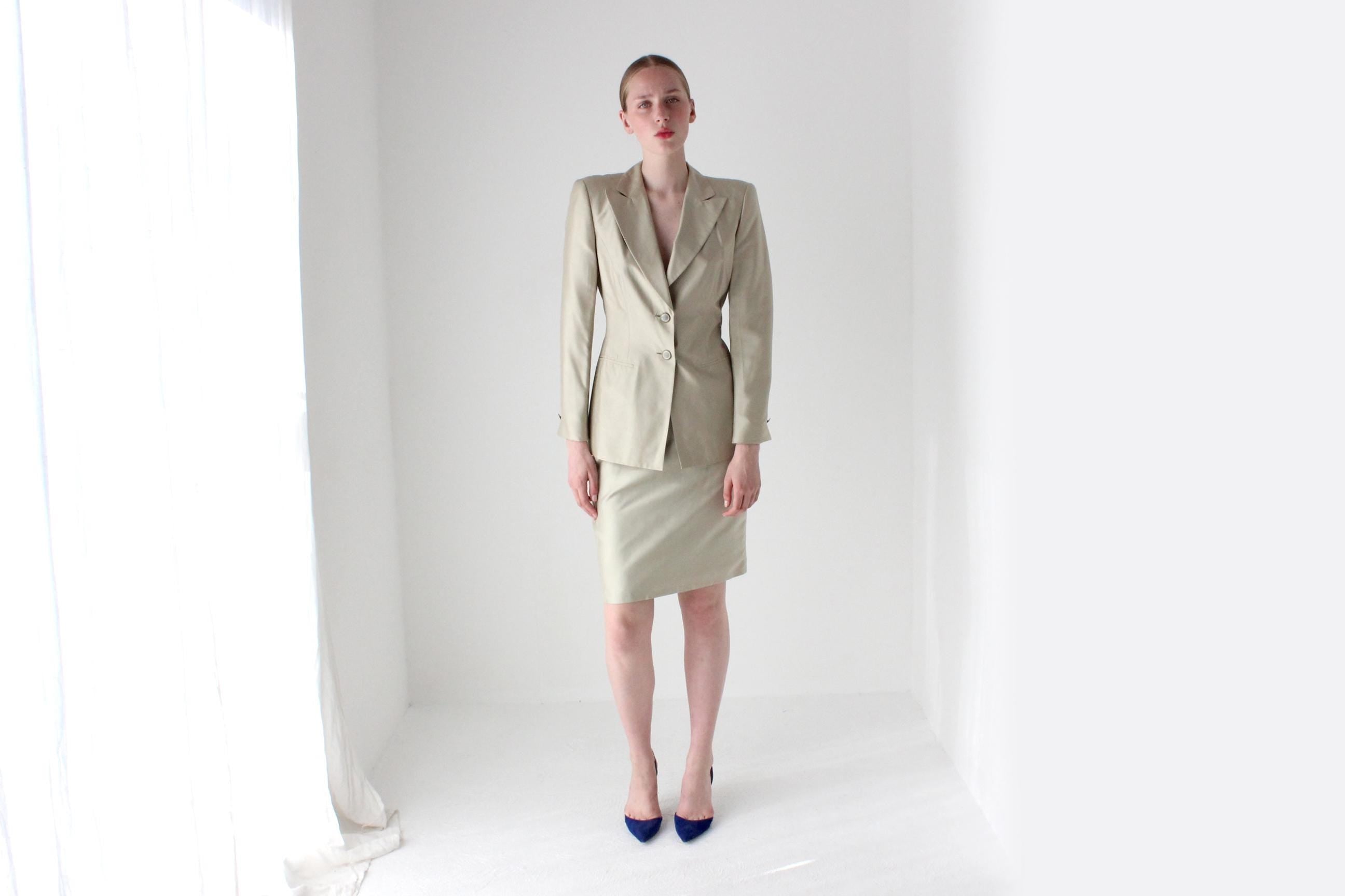 1990s Escada by Margaretha Ley Neutral Silk Skirt Suit