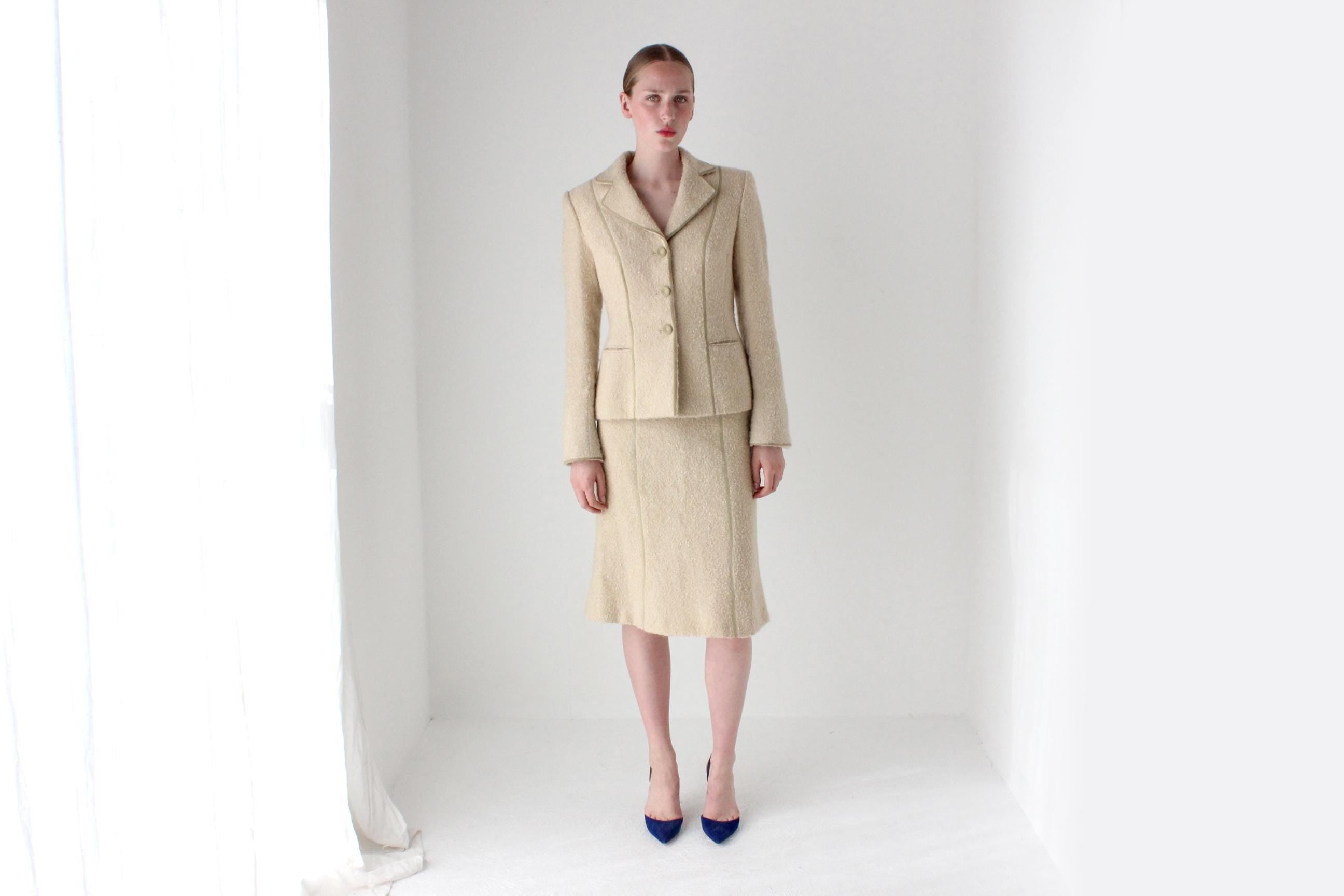 1990s Italian Designer Luisa Beccaria Mohair & Wool Winter Skirt Suit