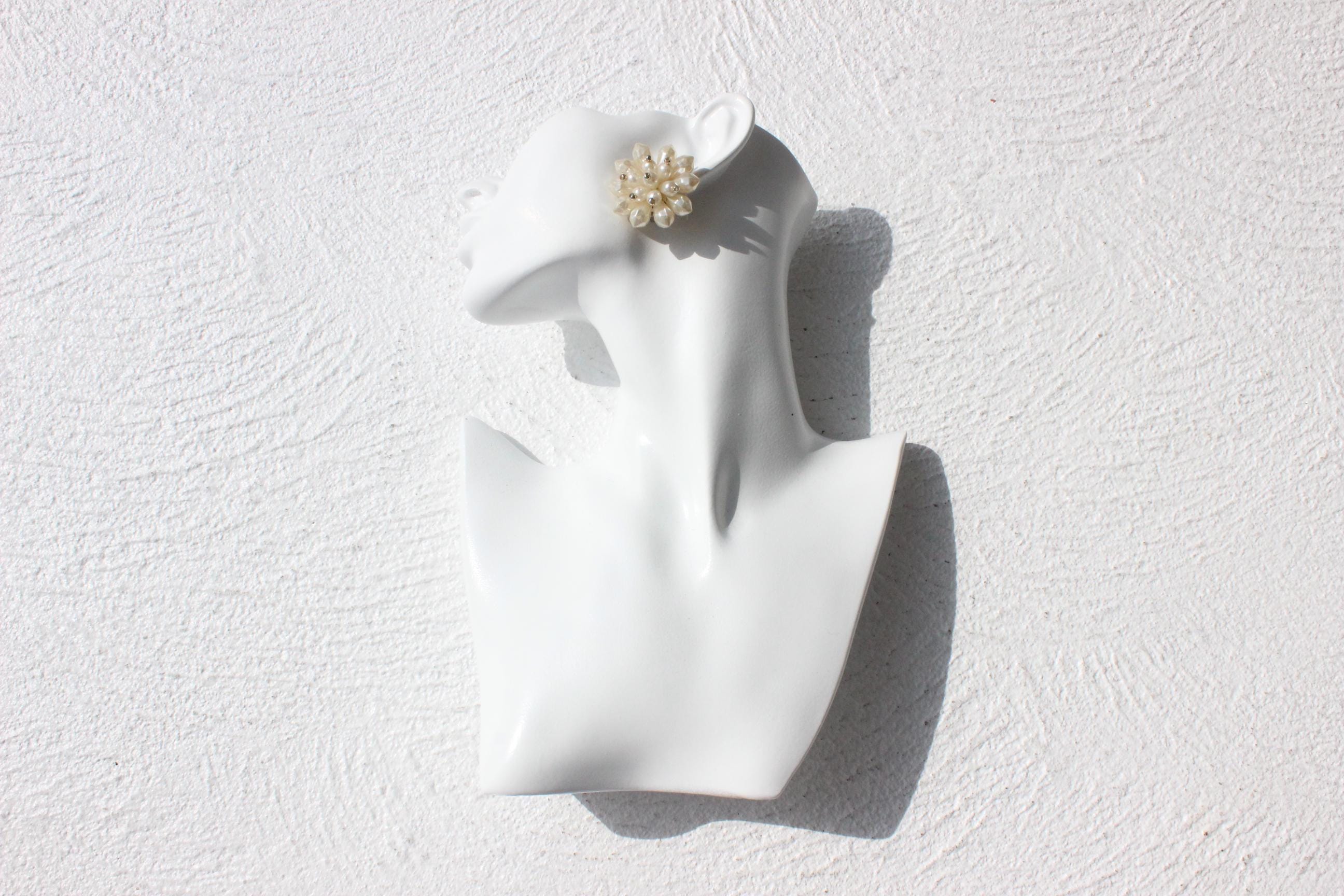 60s Baroque Pearl 'Flower' Cluster Clip On Wedding Earrings