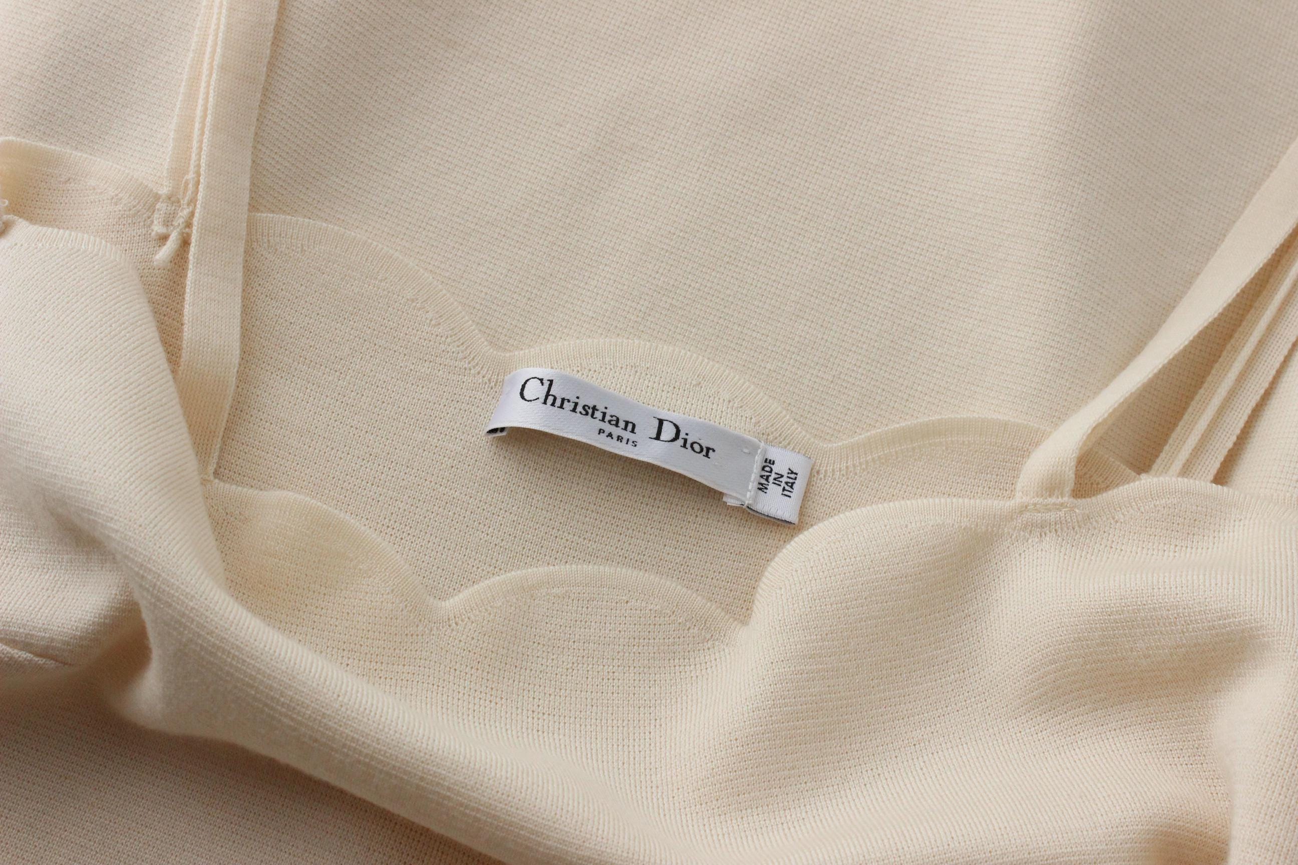 2000s Christian Dior Scalloped Cream Knit Bridal Mini