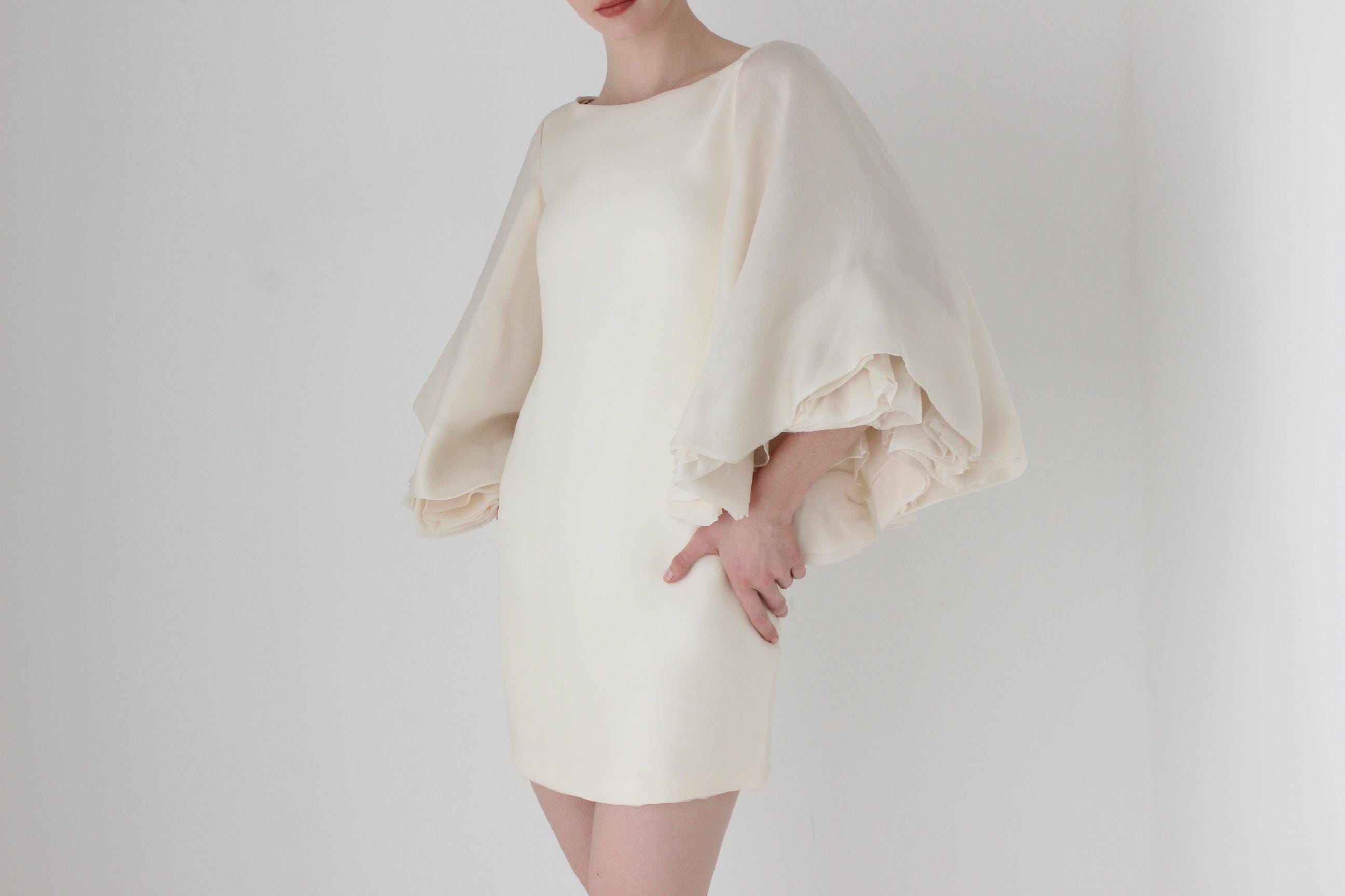 2000s Marchesa Sublime Silk Voluminous Sleeve Bridal Mini