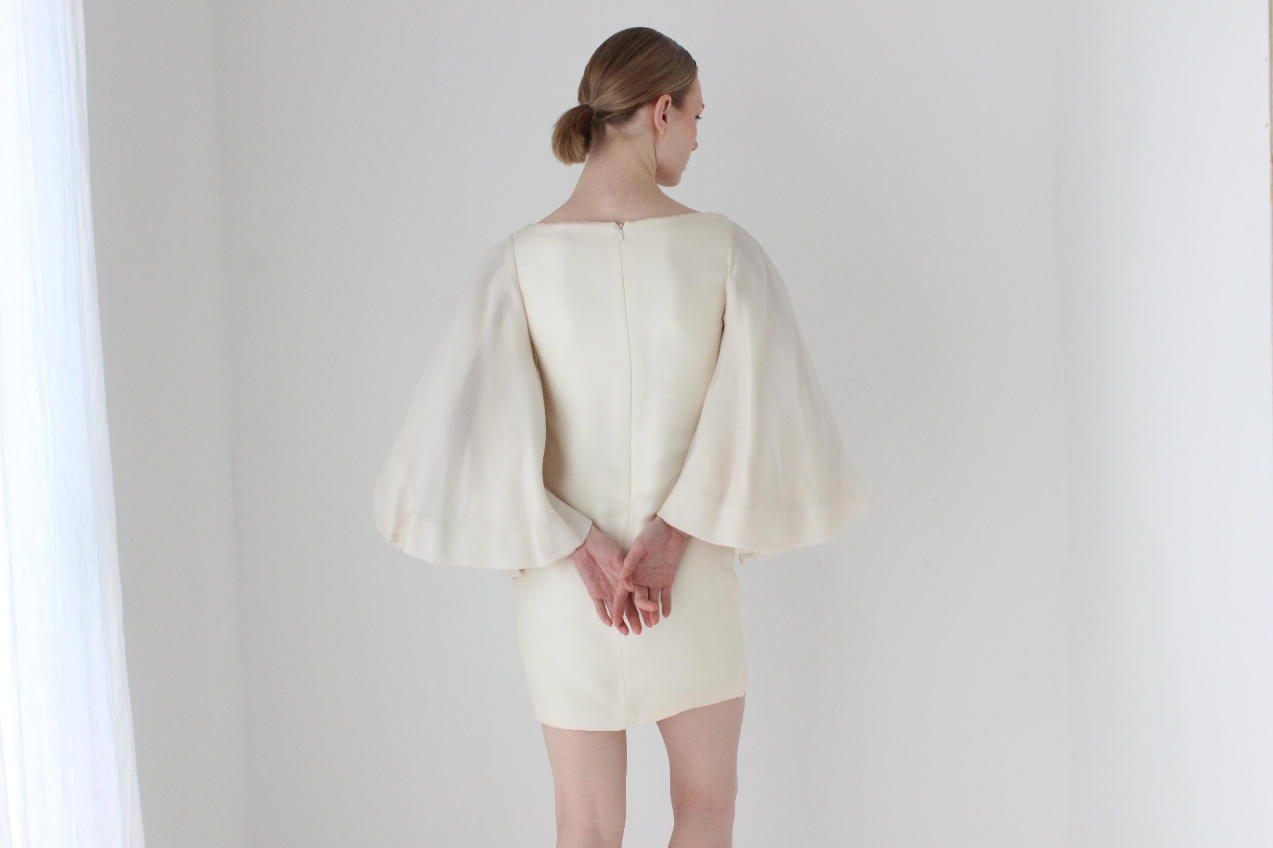 2000s Marchesa Sublime Silk Voluminous Sleeve Bridal Mini