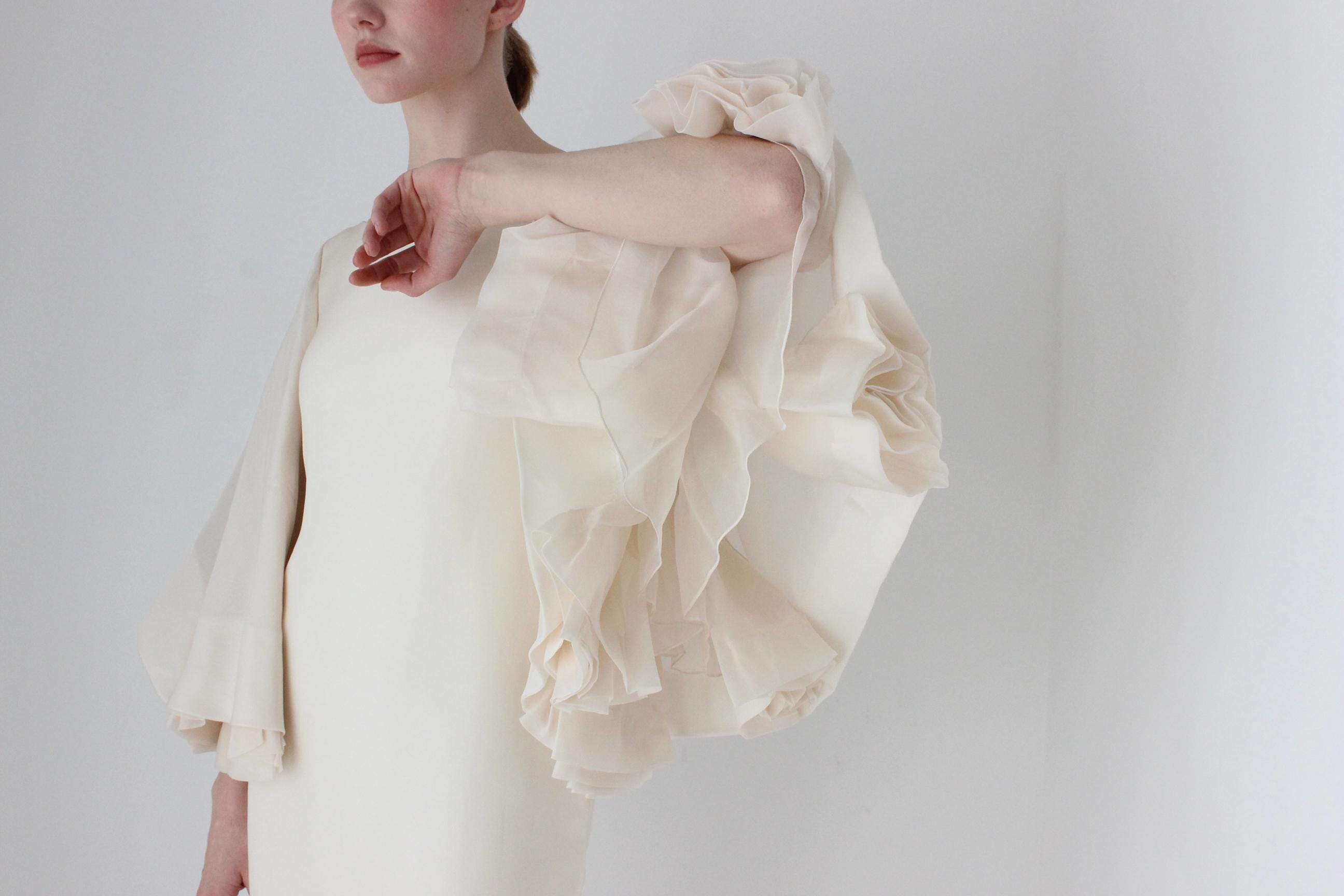 2000s Marchesa Sublime Silk Voluminous Sleeve Bridal Mini