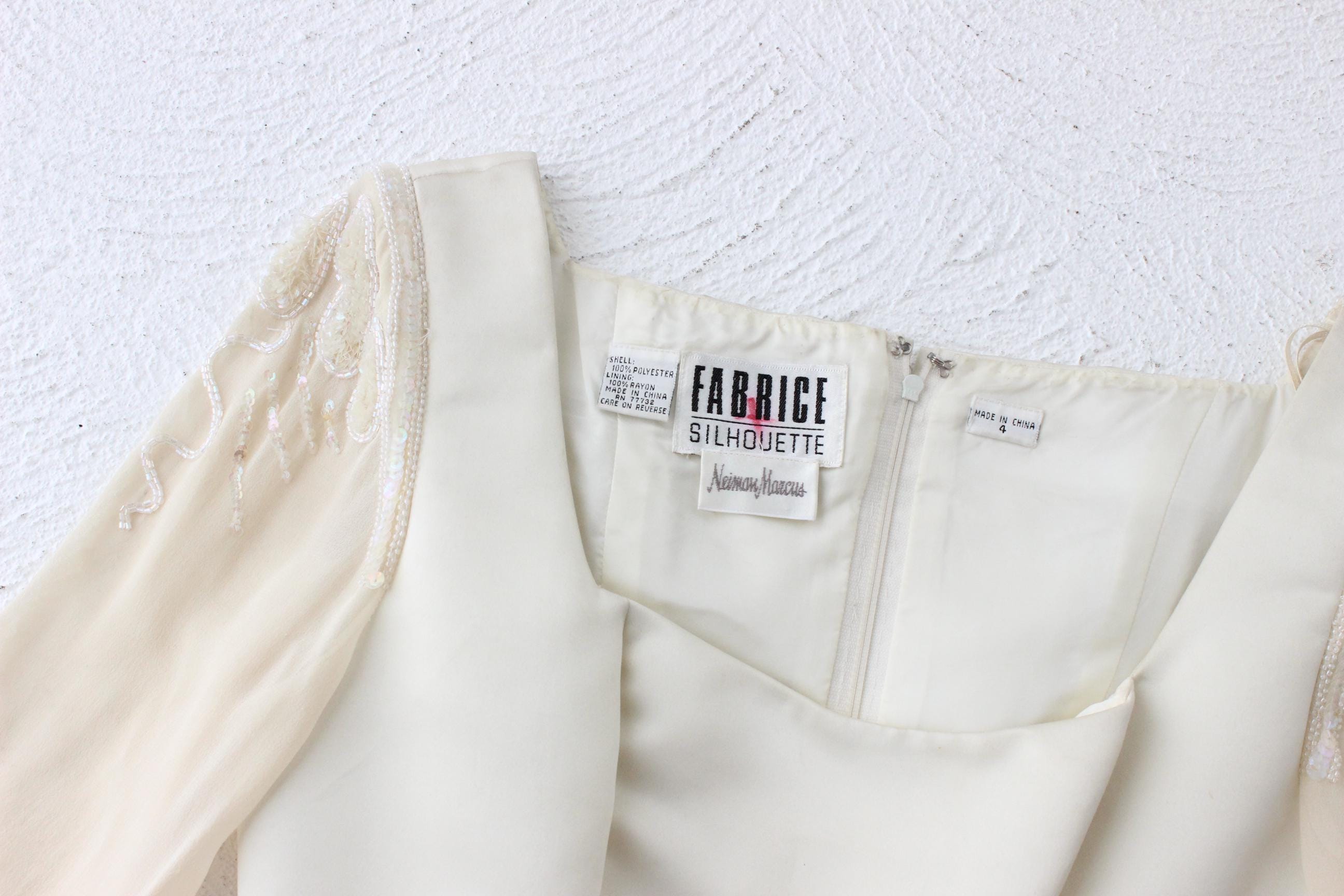 1980s 'Fabrice Silhouette' Duchess Satin Drop Waist Bridal Mini