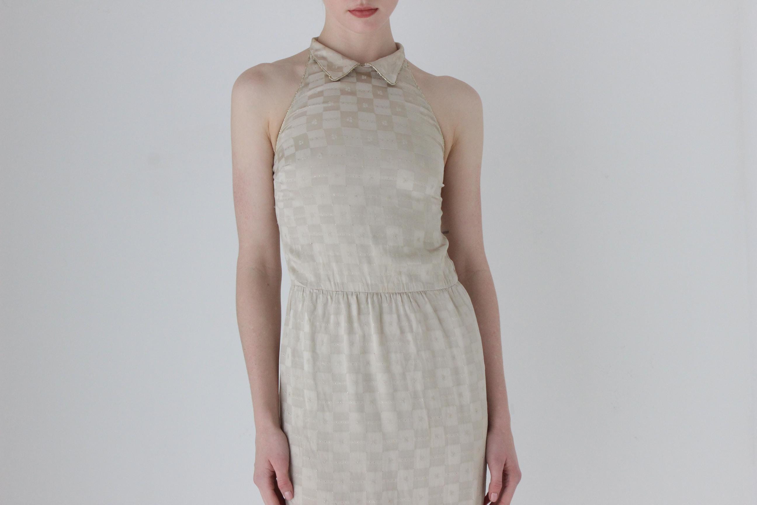 1970s Australian Designer COVERS Neutral Halter Dress