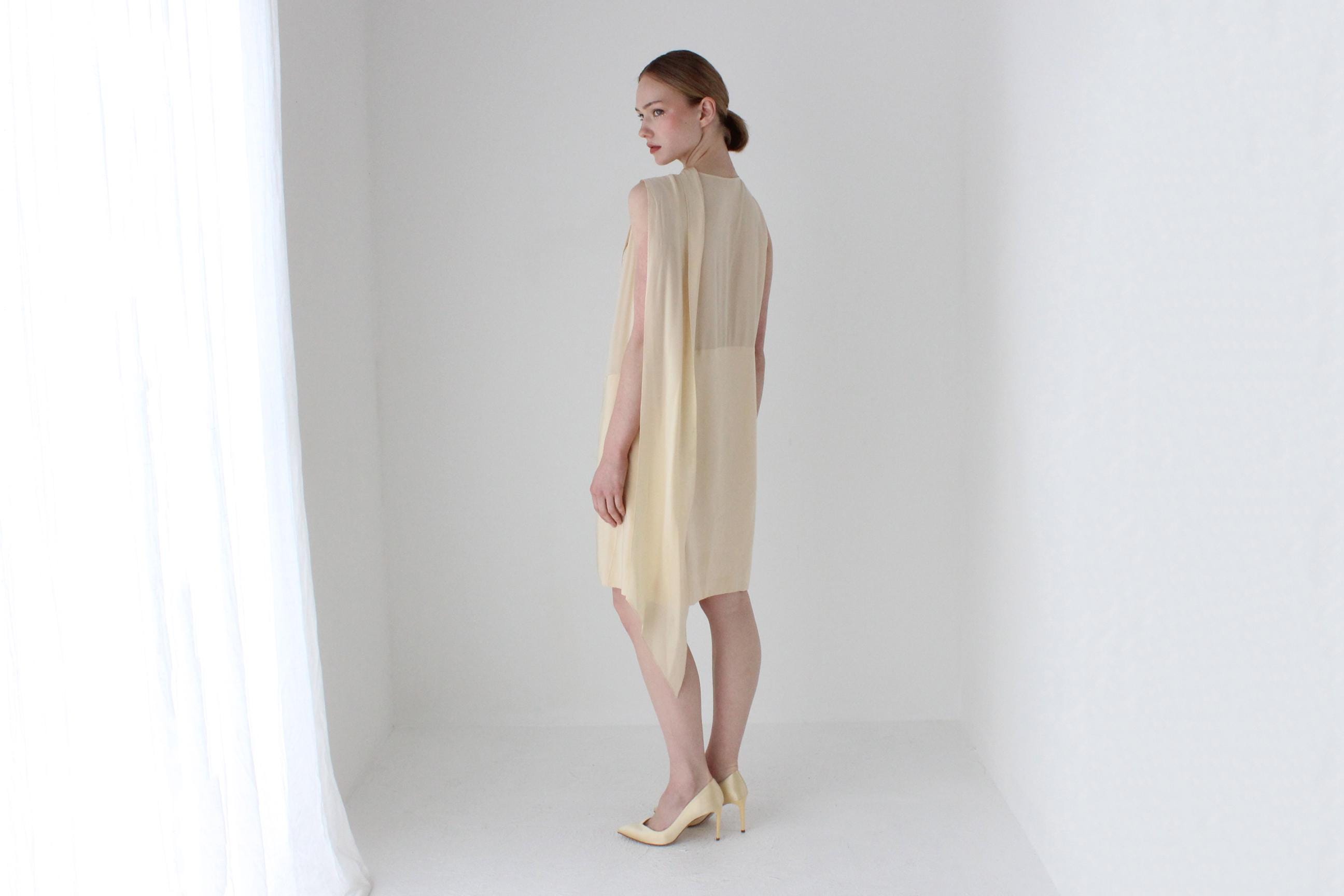 Céline by Phoebe Philo 2010 Layered Silk High Neck, Draped Directional Cocktail or Bridal Dress