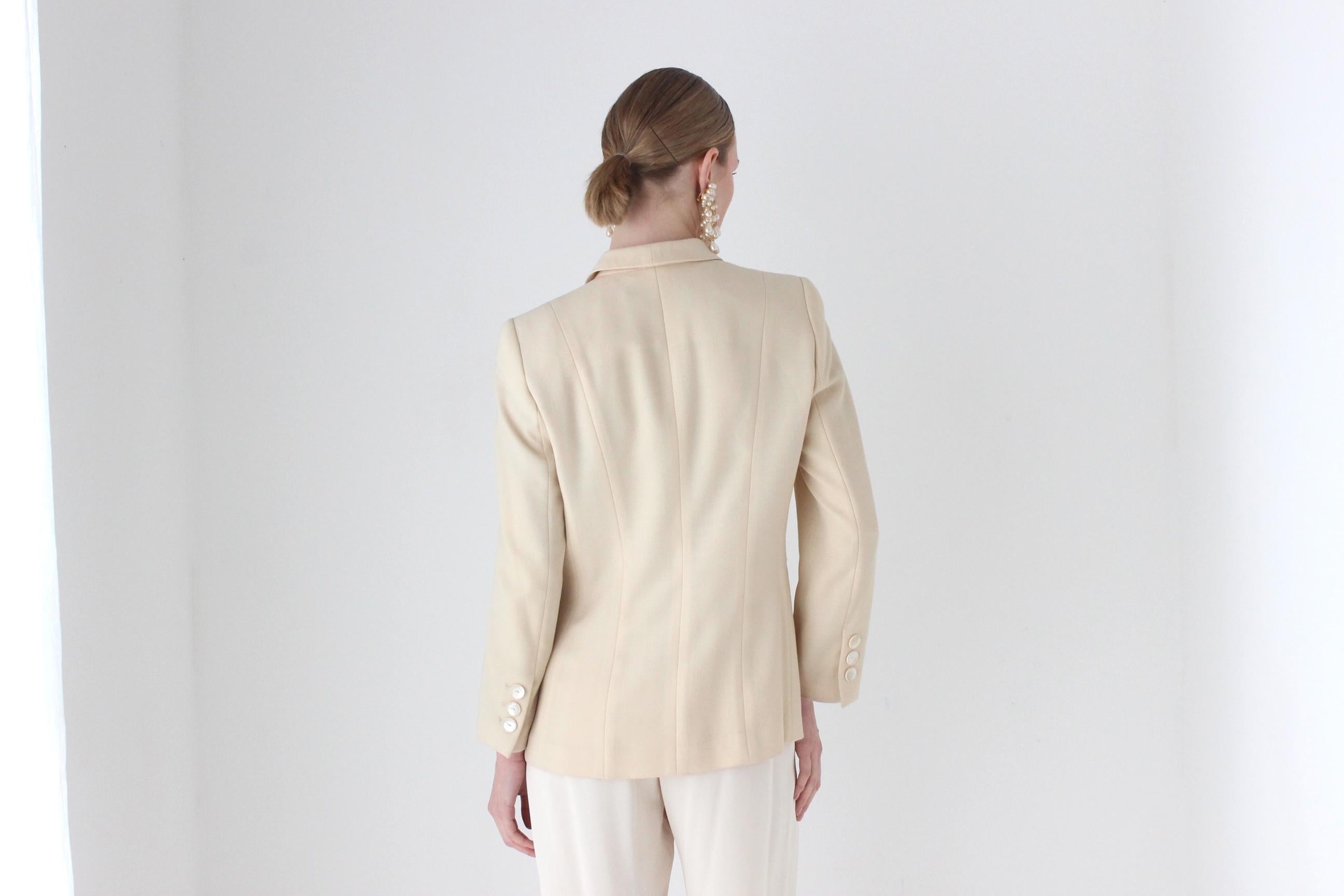 1980s Louis Feraud Paris Elegant Wool Blazer w/ Rosette