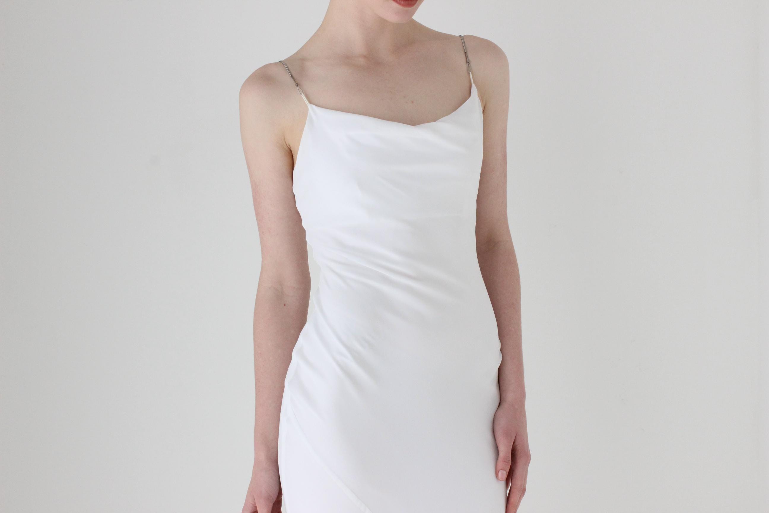 Sexy Y2K Bias Cut Asymmetric Chain Strap Bridal Dress