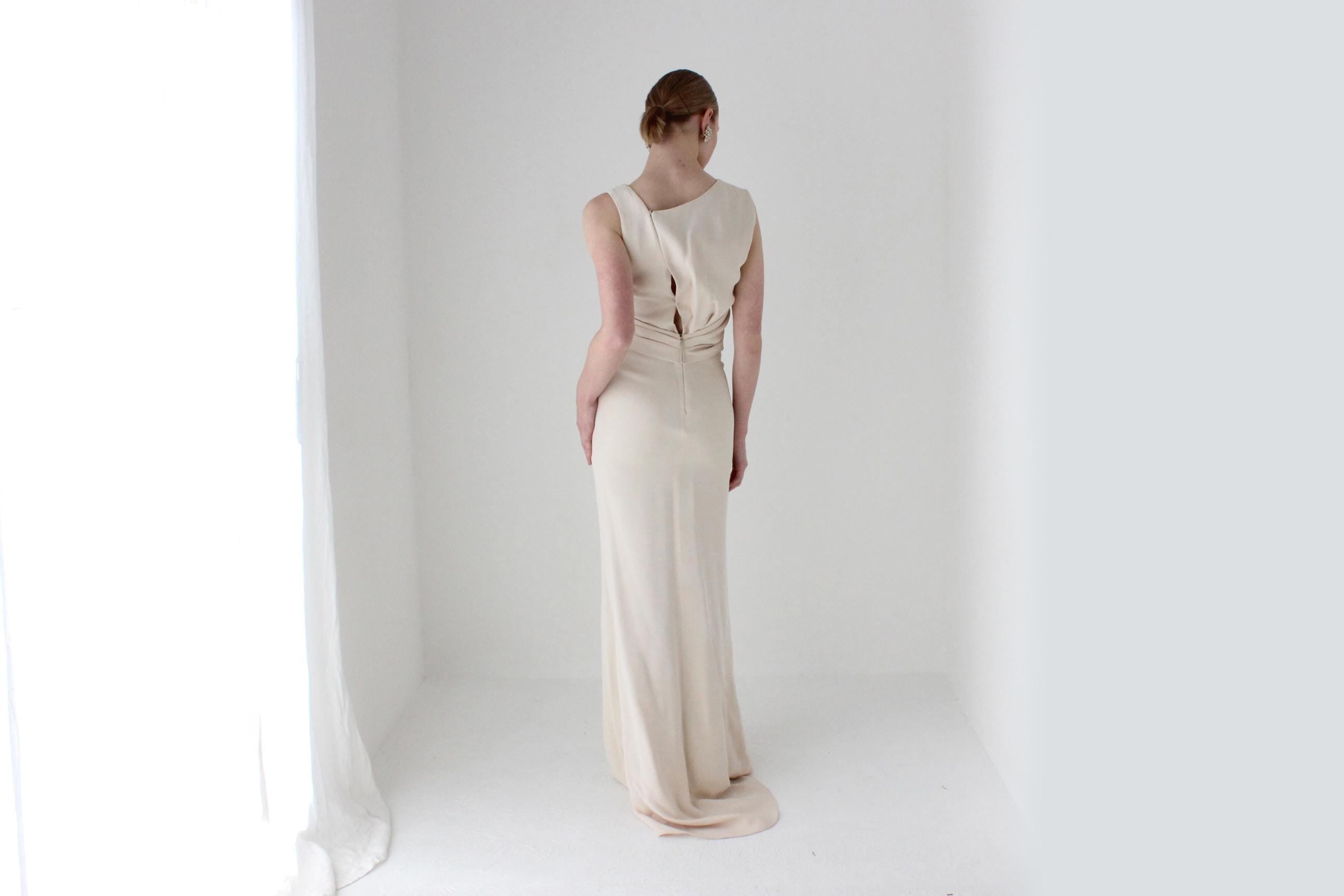 2000s J Mendel Wool & Silk Neutral Asymmetric Wedding Gown