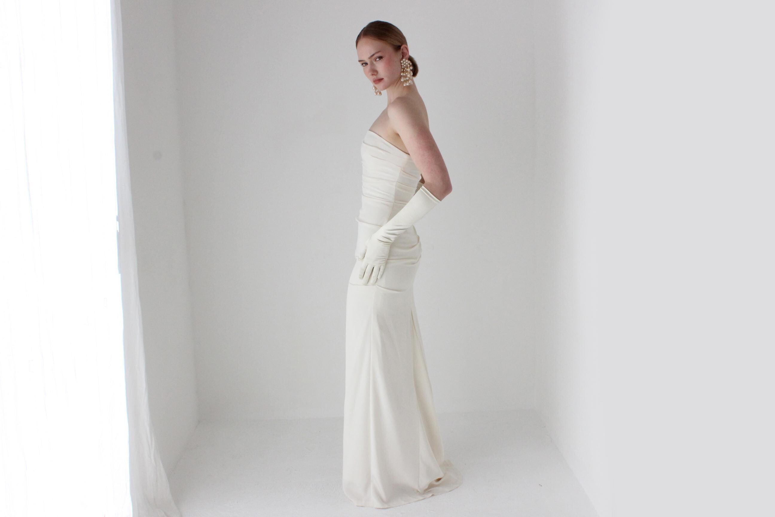 2000s Nicole Miller Strapless Silk Spandex Wedding Gown