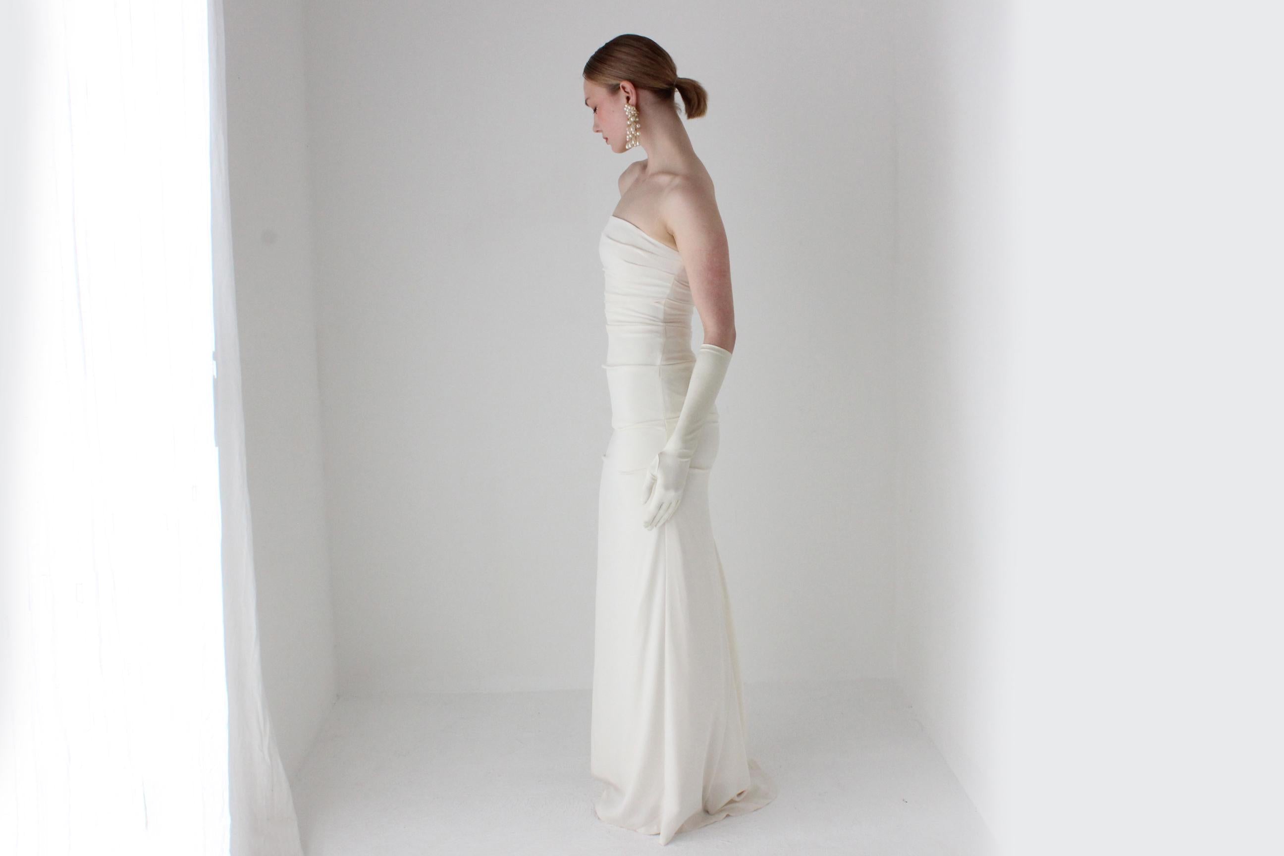 2000s Nicole Miller Strapless Silk Spandex Wedding Gown