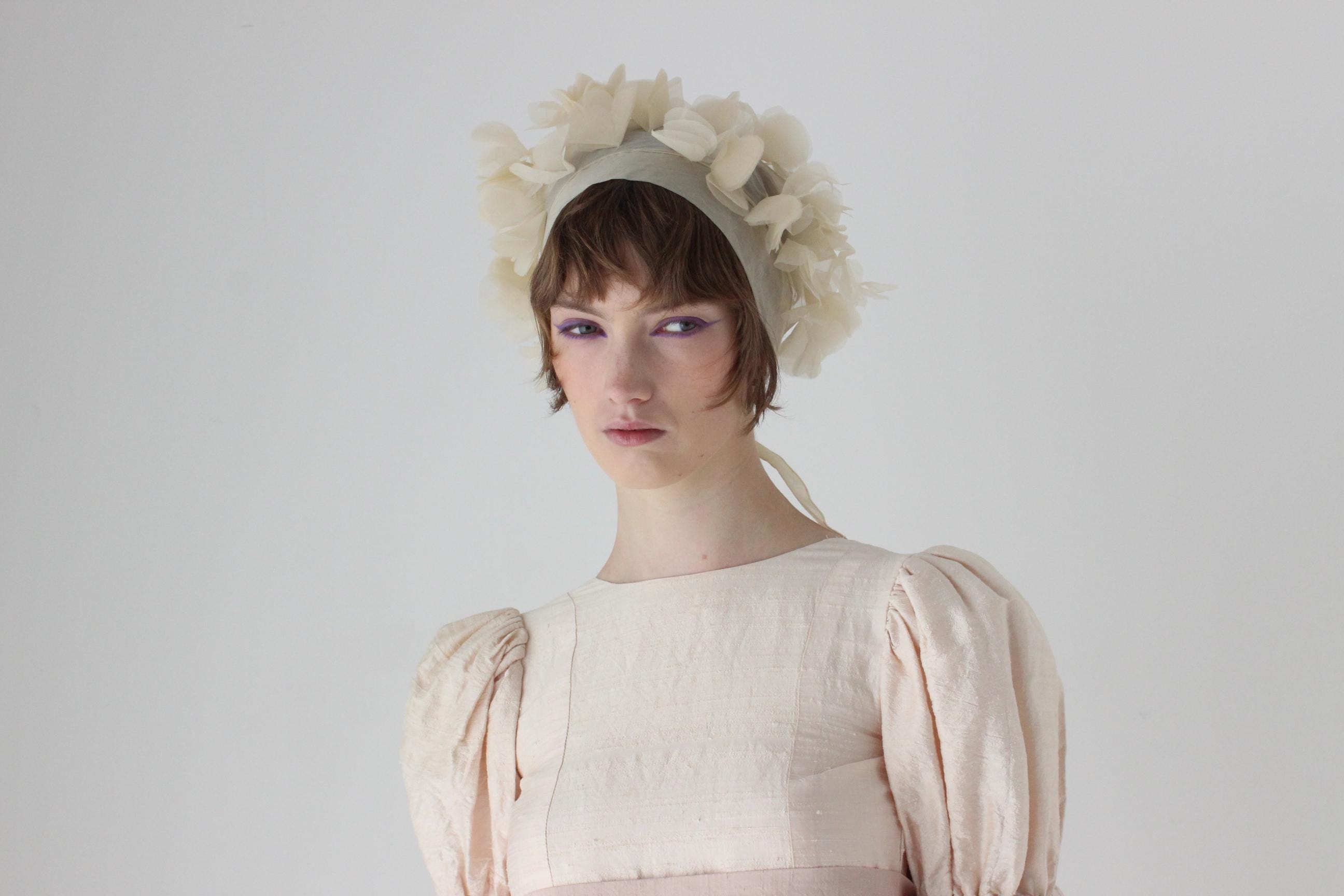 1960s Cream Organza 3D Petal Headscarf / Accessory