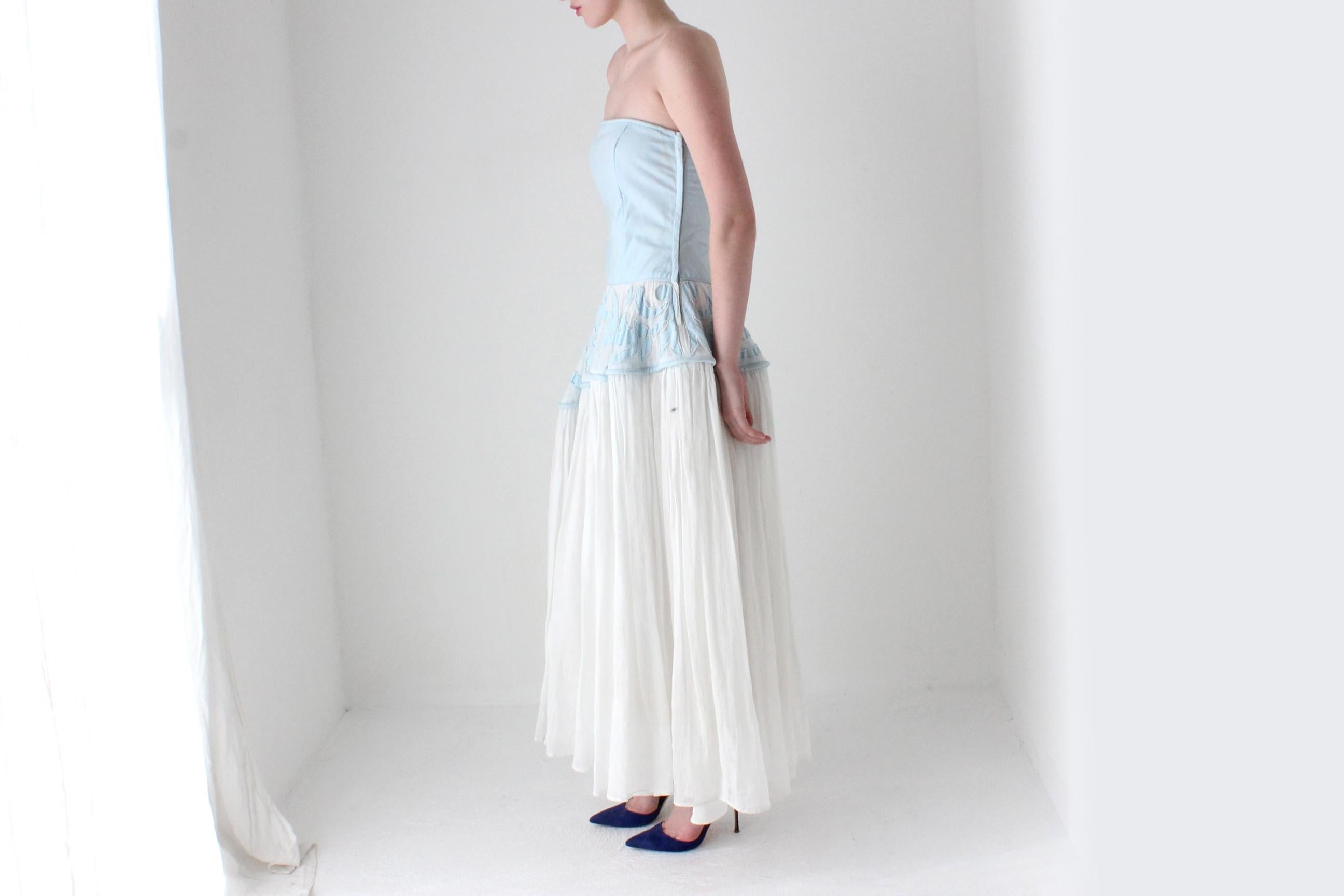 1950s Cotton Muslin Sculptural Peplum Cutwork Dress