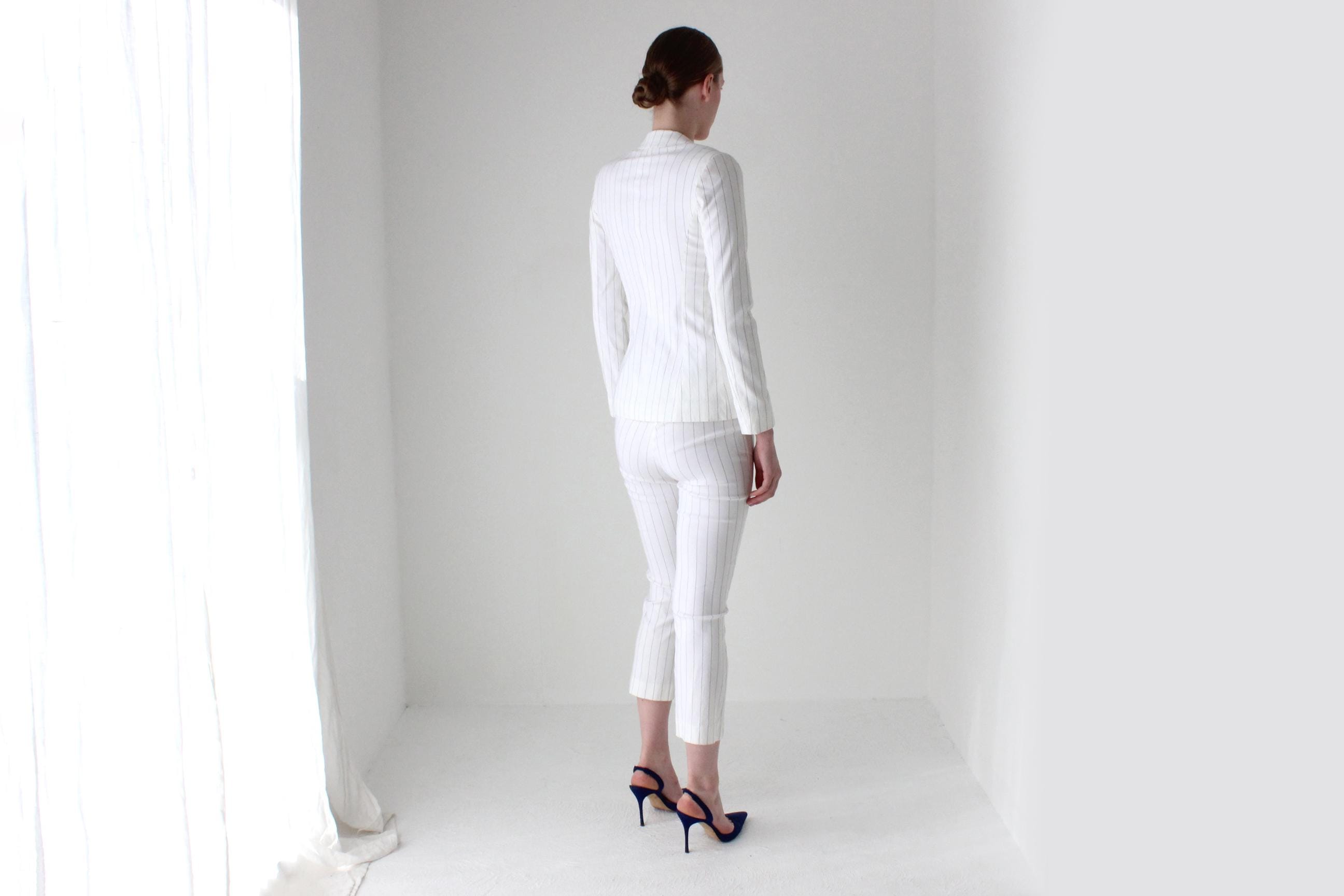 Y2K White Pinstripe Capri Pant Bridal Suit
