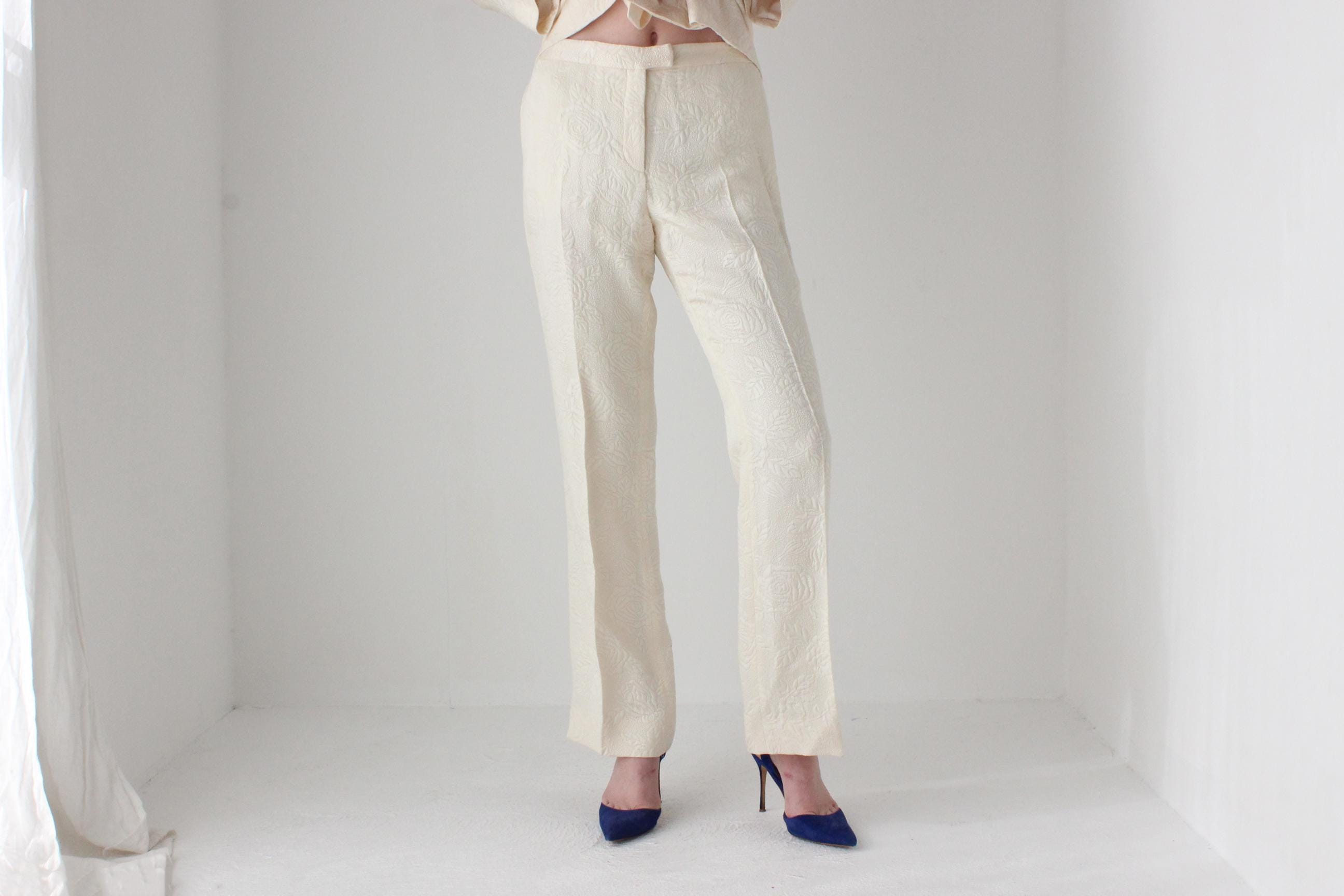 2000s Emmanuel Ungaro Wool & Silk Wedding Pant Suit w/ Harlequin Ruffle Collar