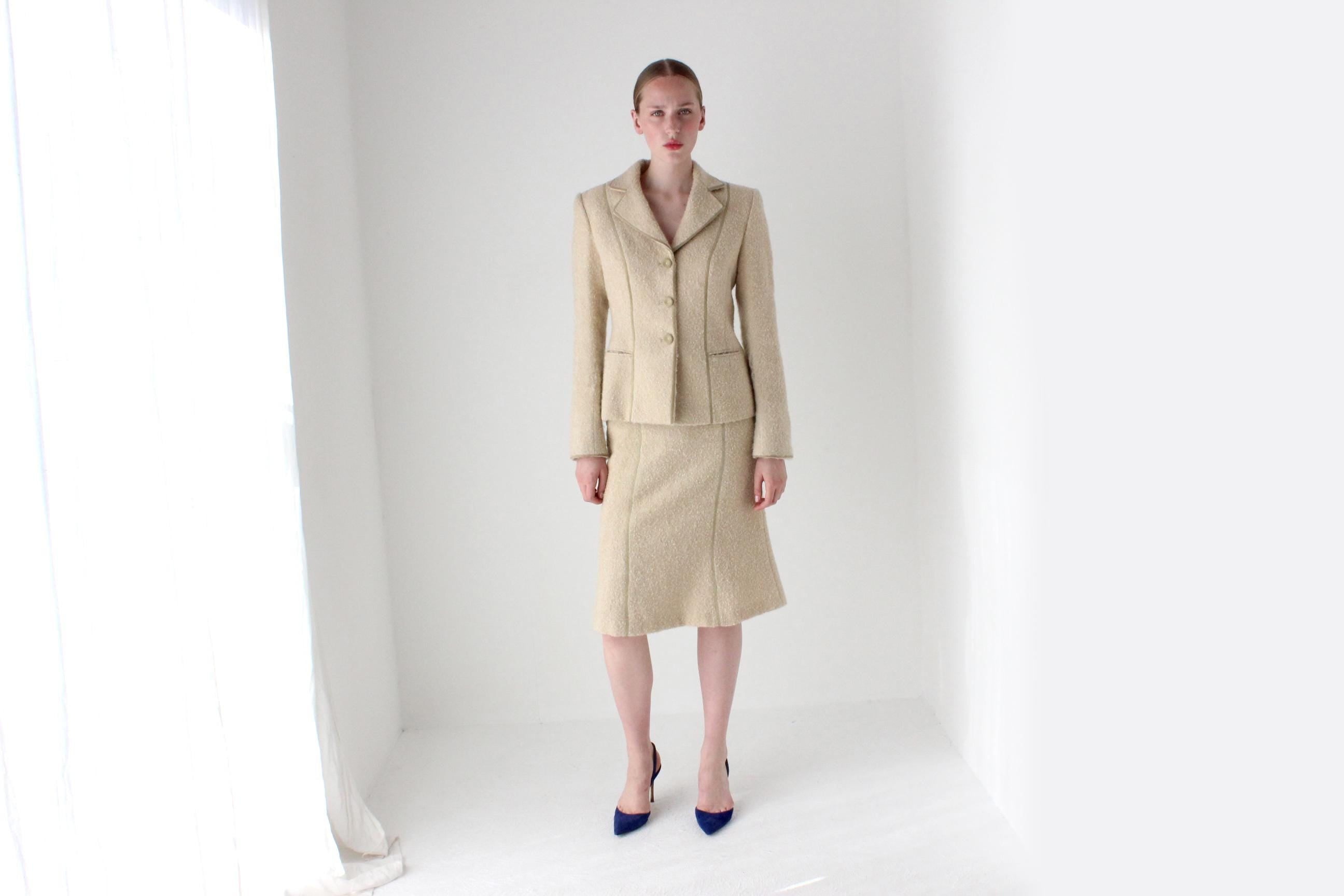 1990s Italian Designer Luisa Beccaria Mohair & Wool Winter Skirt Suit