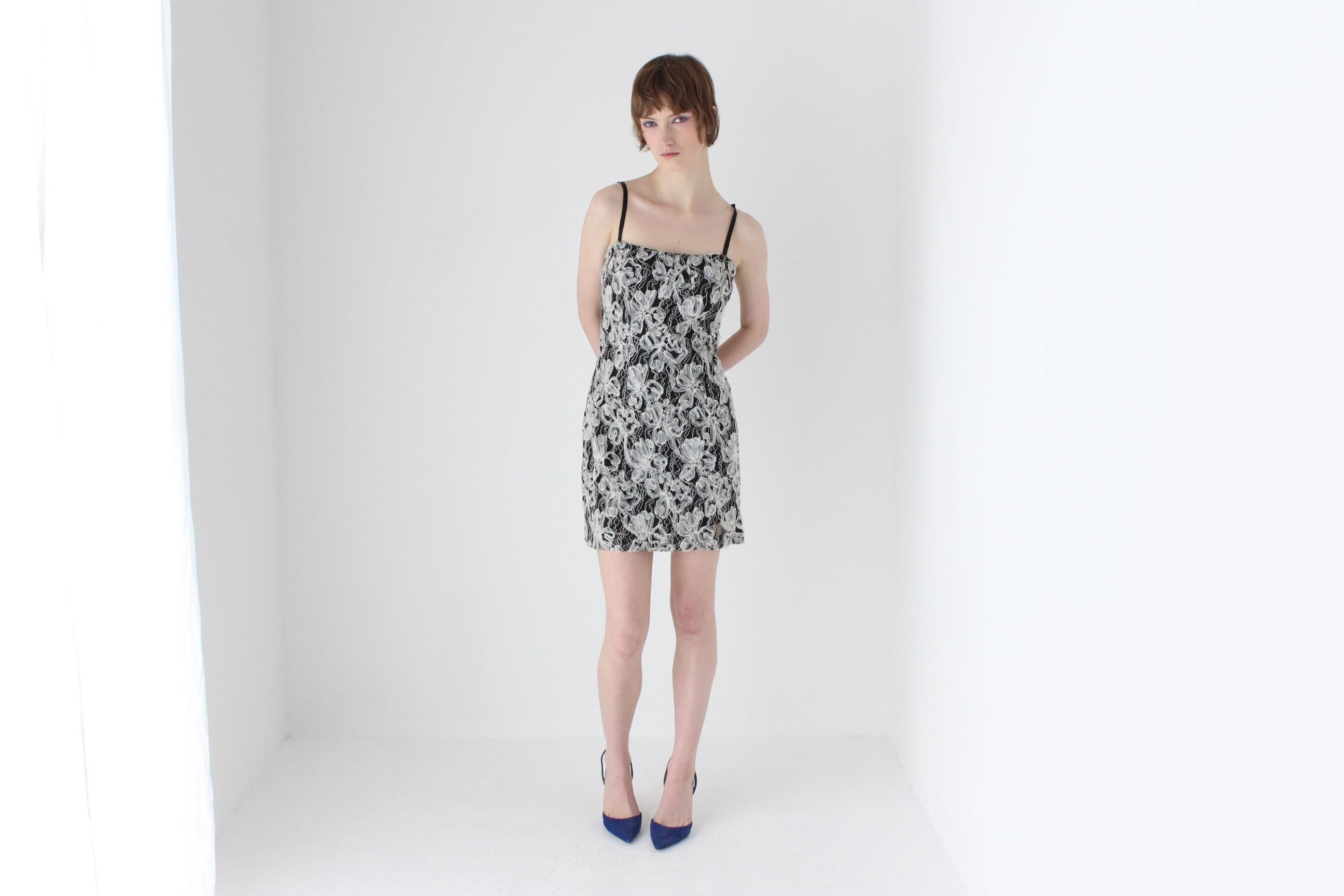 Y2K Embroidered 3D Ribbon Textured Mini Cocktail Dress
