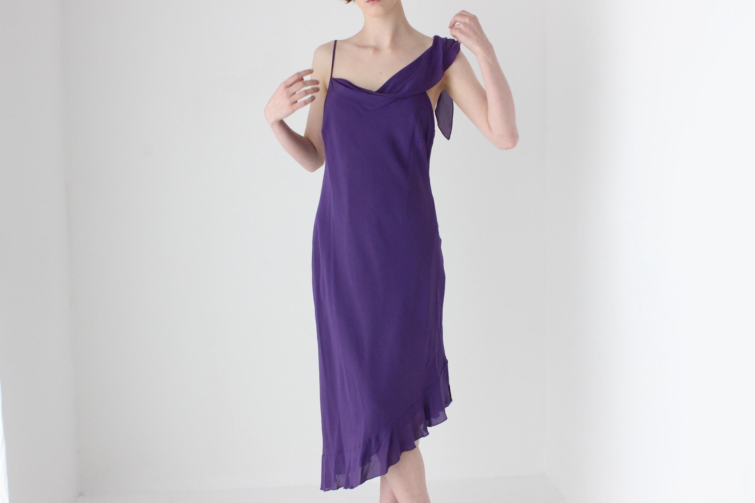 Y2K PURE SILK Asymmetric Ruffle Dress in the Style of Galliano's Dior