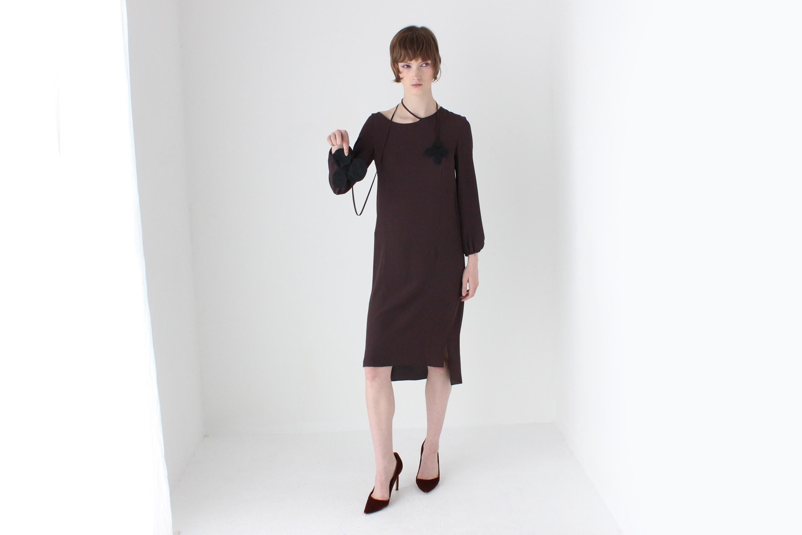 2000s Vintage Marni Silk Long Sleeve Dress w/ 3D Flower Ties