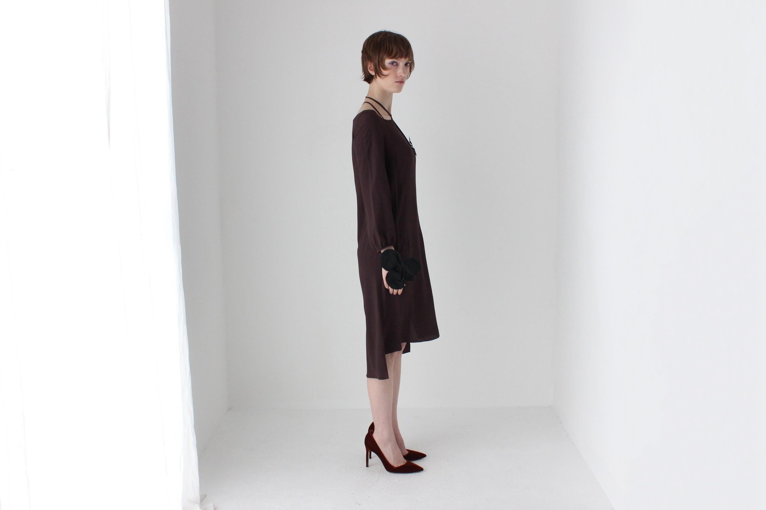 2000s Vintage Marni Silk Long Sleeve Dress w/ 3D Flower Ties