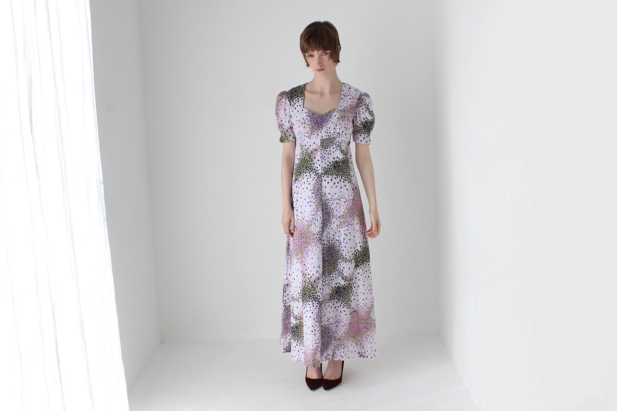 Sweetest 70s Pastel Lilac Floral Cottagecore Dress