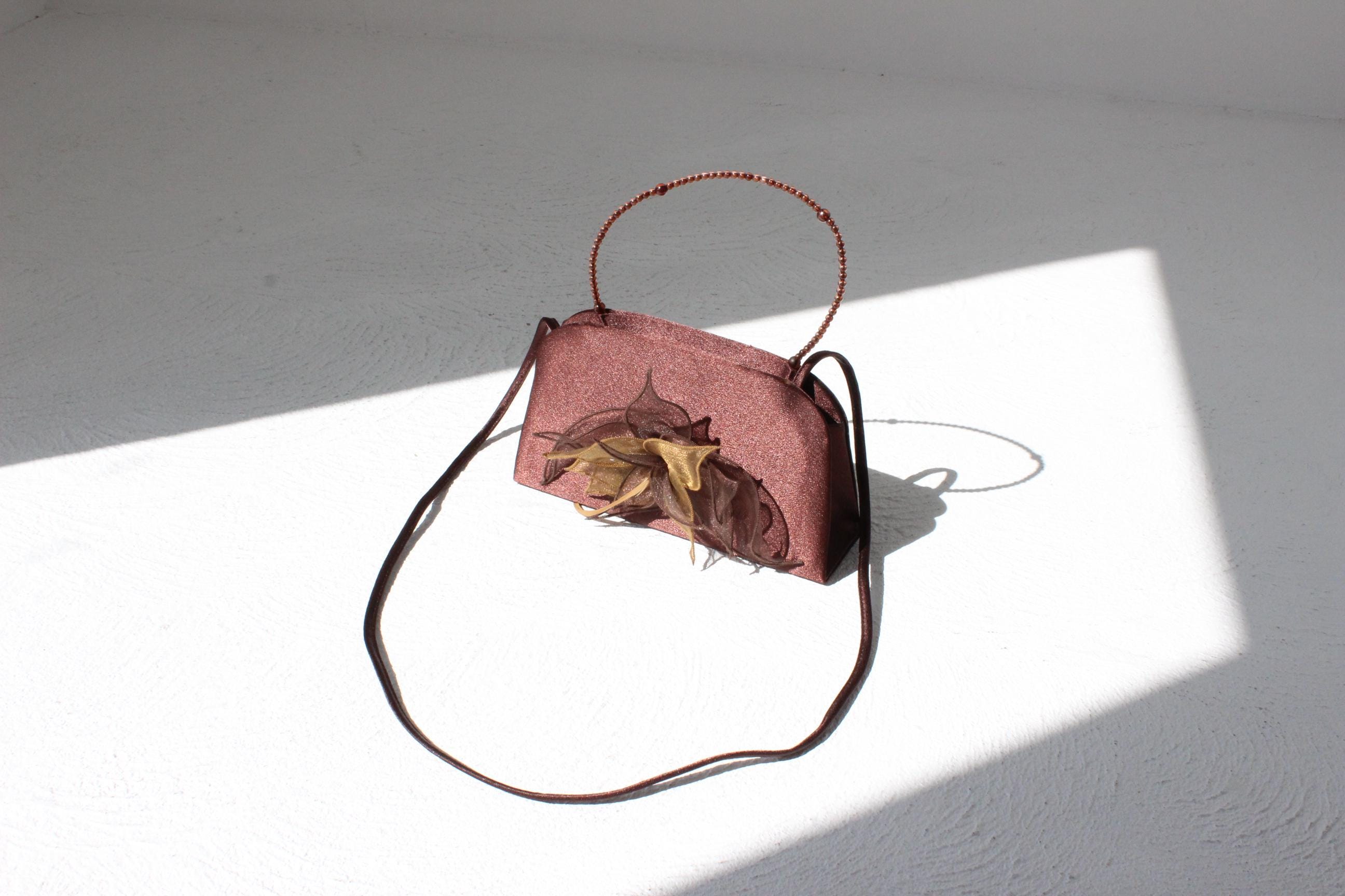 Y2K Chocolate Satin Purse w/ Ostrich Feather Puff