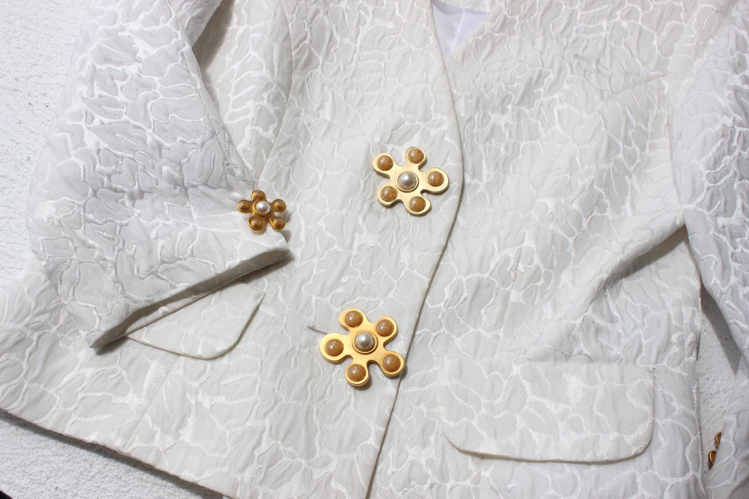 1990s Lisa Ho Bridal Mini Skirt Suit w/ Flower Blob Buttons