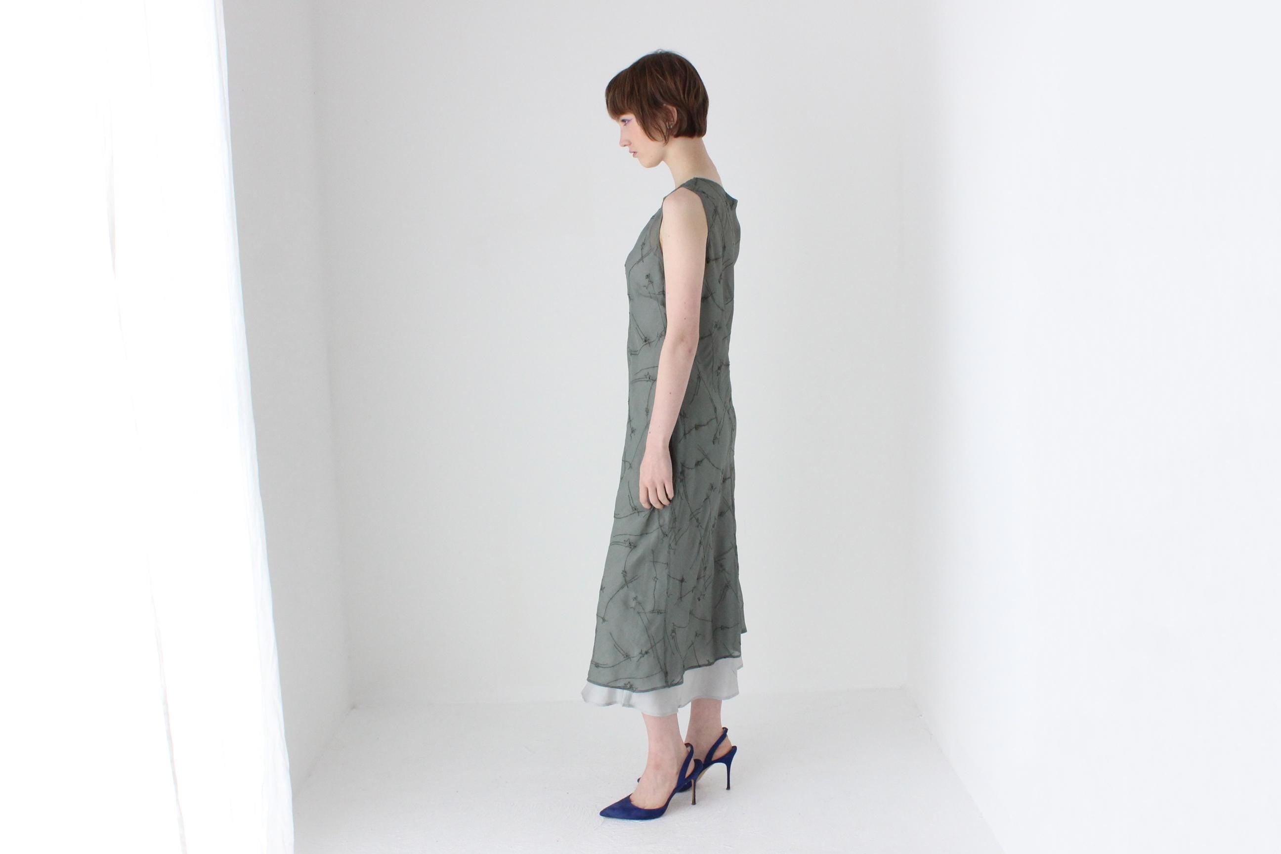 90s CUE Sheer Crepe Georgette Bias Cut Dress