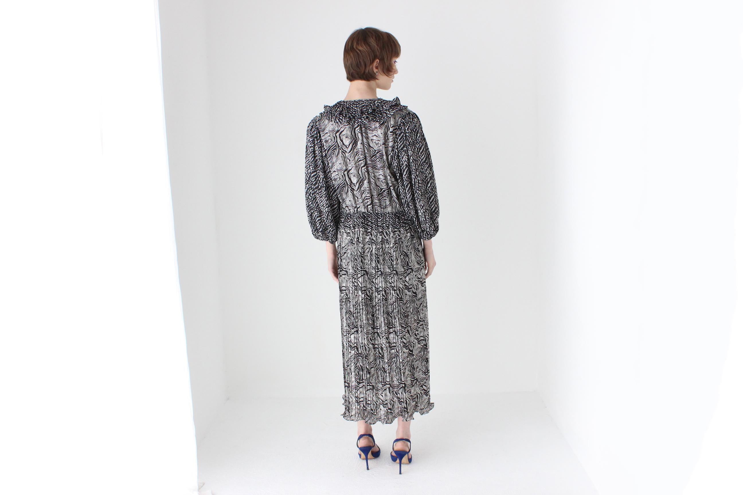 80s Designer Diane Freis Monochrome Black & White Puff Dress