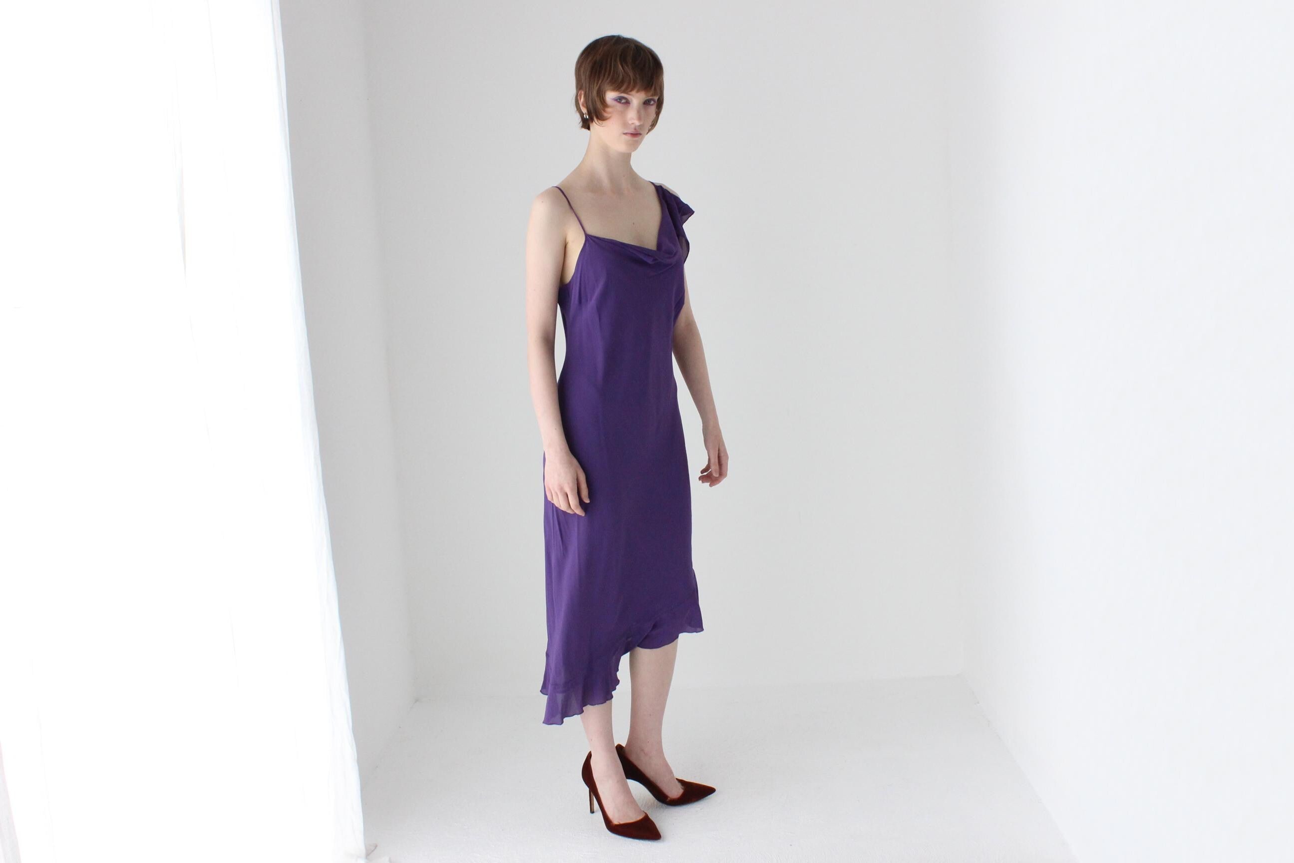 Y2K PURE SILK Asymmetric Ruffle Dress in the Style of Galliano's Dior