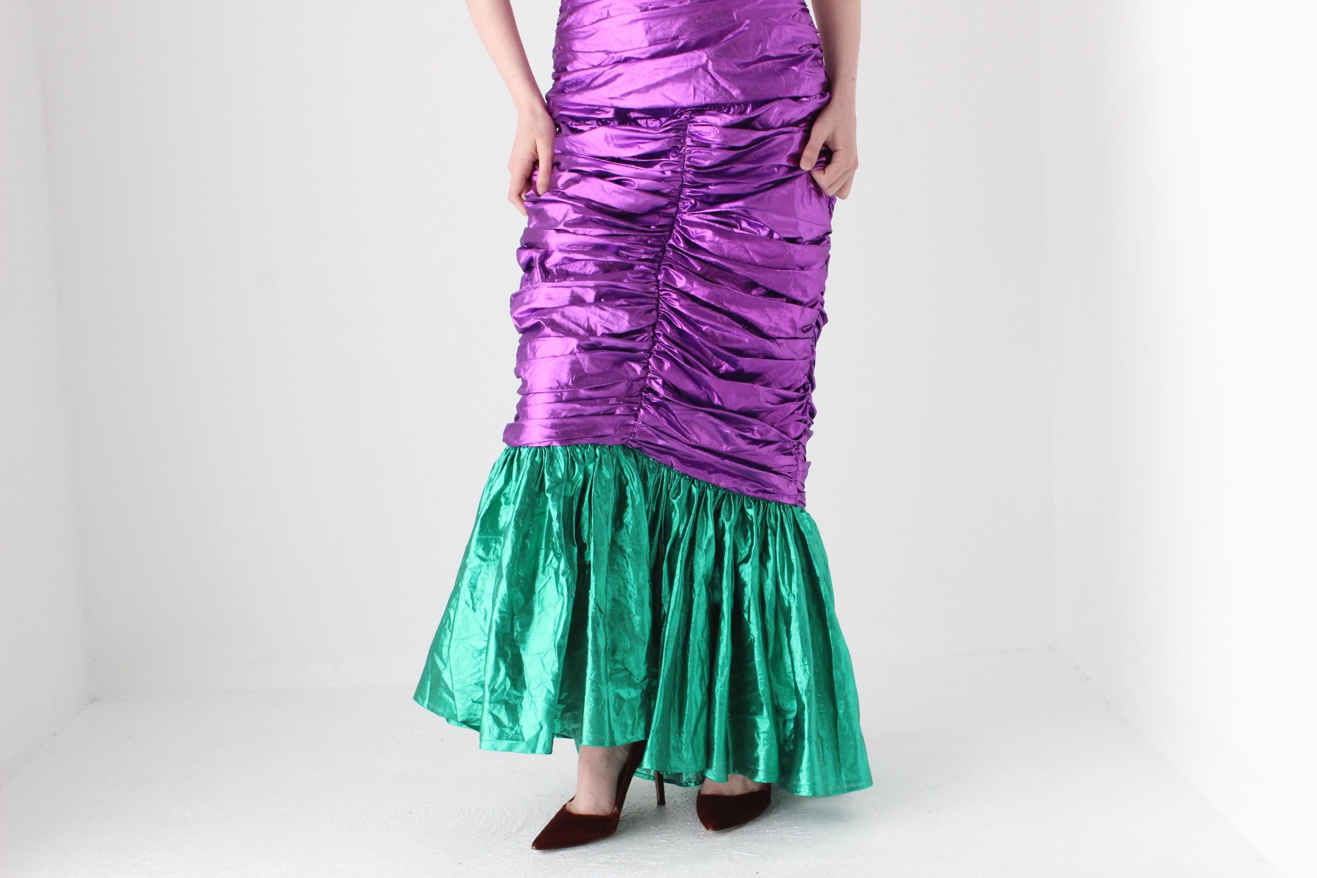 Outrageous 80s Metallic Purple Lamé Foil Strapless Party Dress