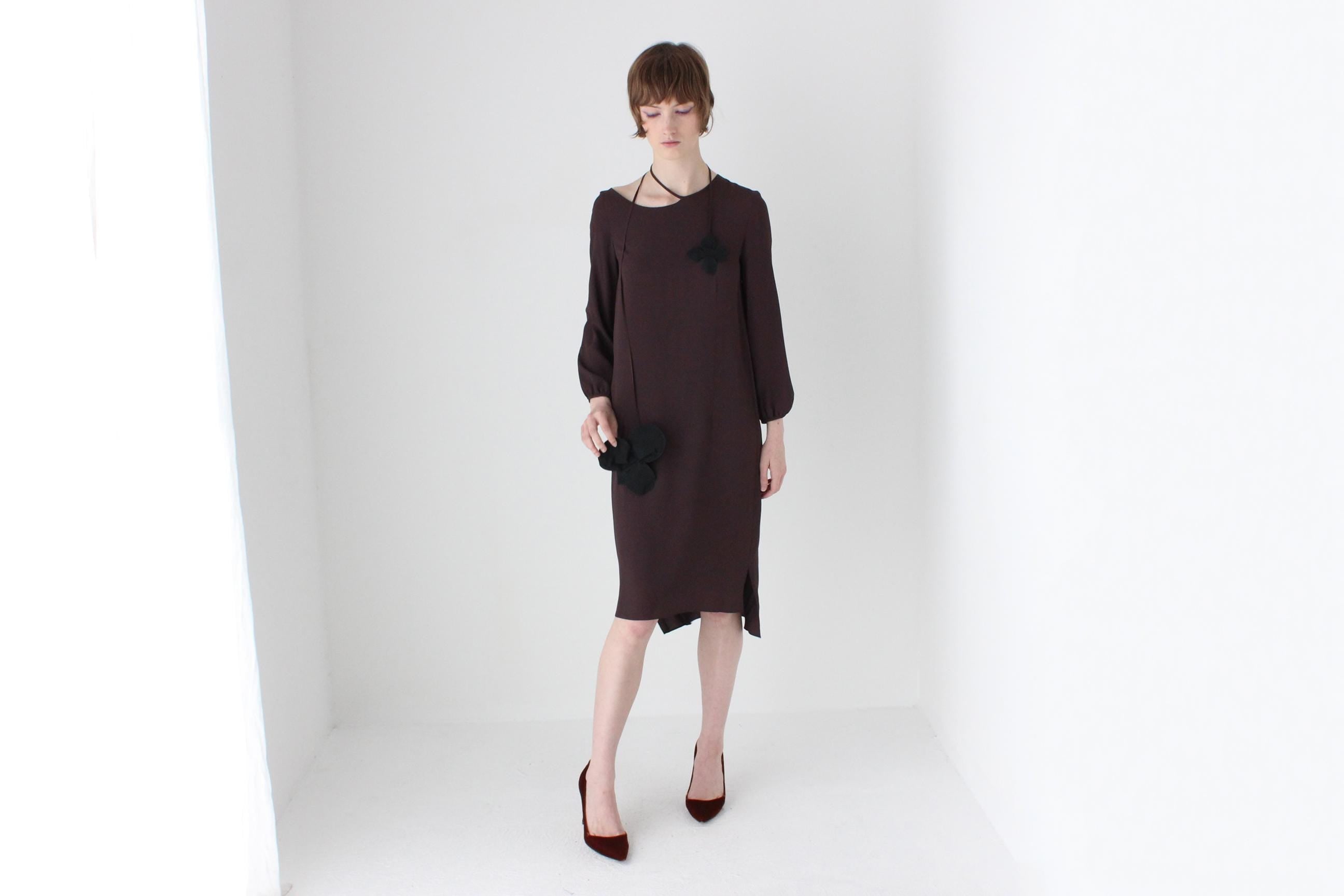 2000s Vintage Marni Silk Long Sleeve Dress w/ 3D Flower Ties