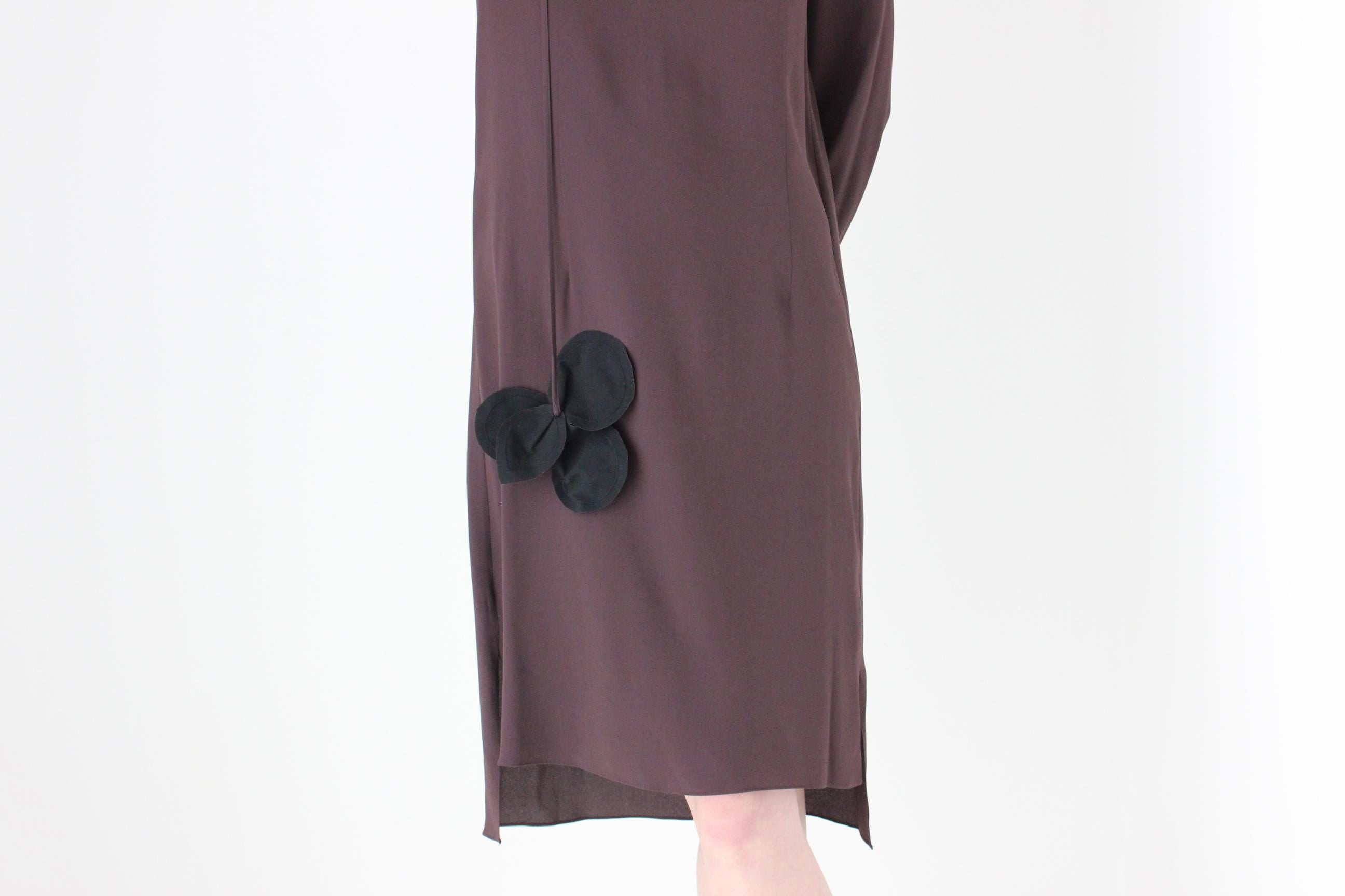 2000s Vintage Marni Silk Long Sleeve Dress w/ 3D Flower Ties