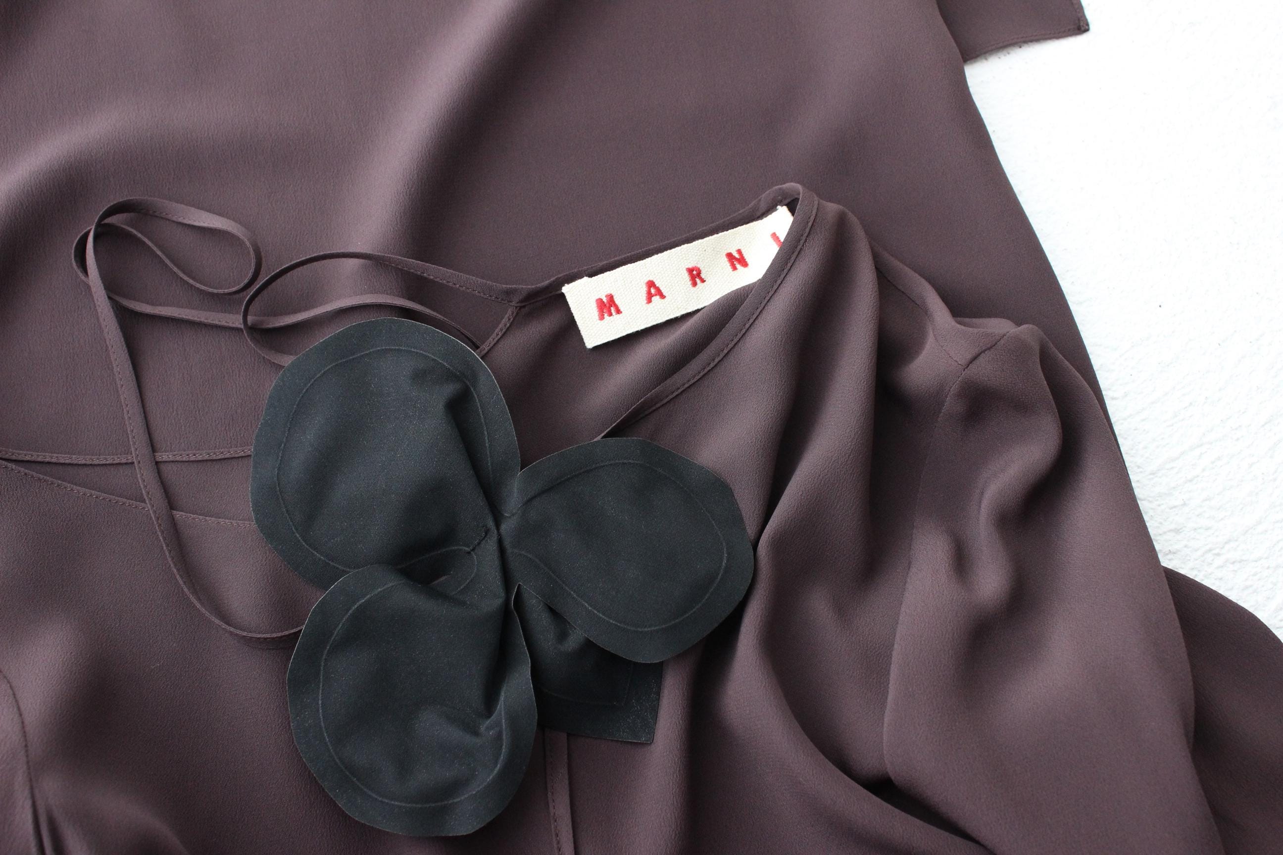 2000s Vintage Marni Silk Long Sleeve Dress w/ 3D Flower Ties
