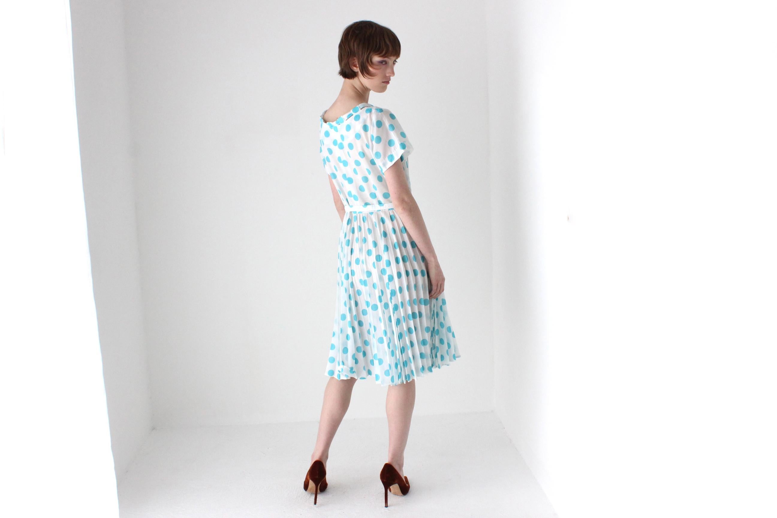 1950s Pleated Polka Dot Garden Party Dress