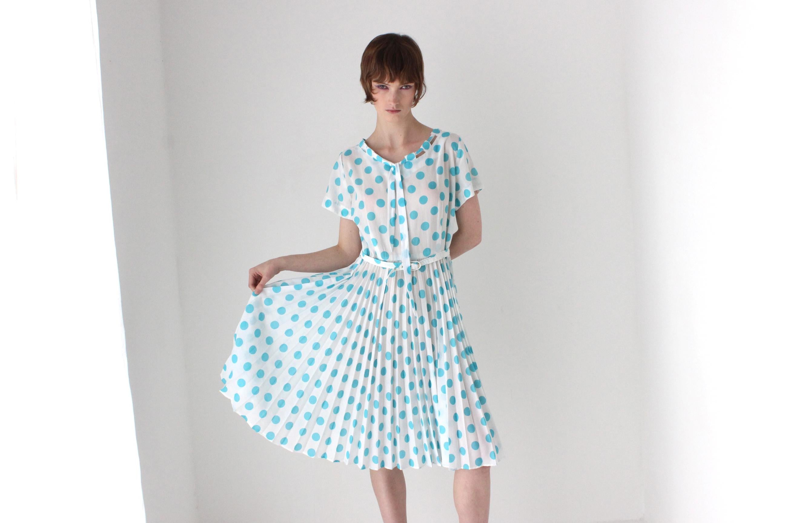 1950s Pleated Polka Dot Garden Party Dress