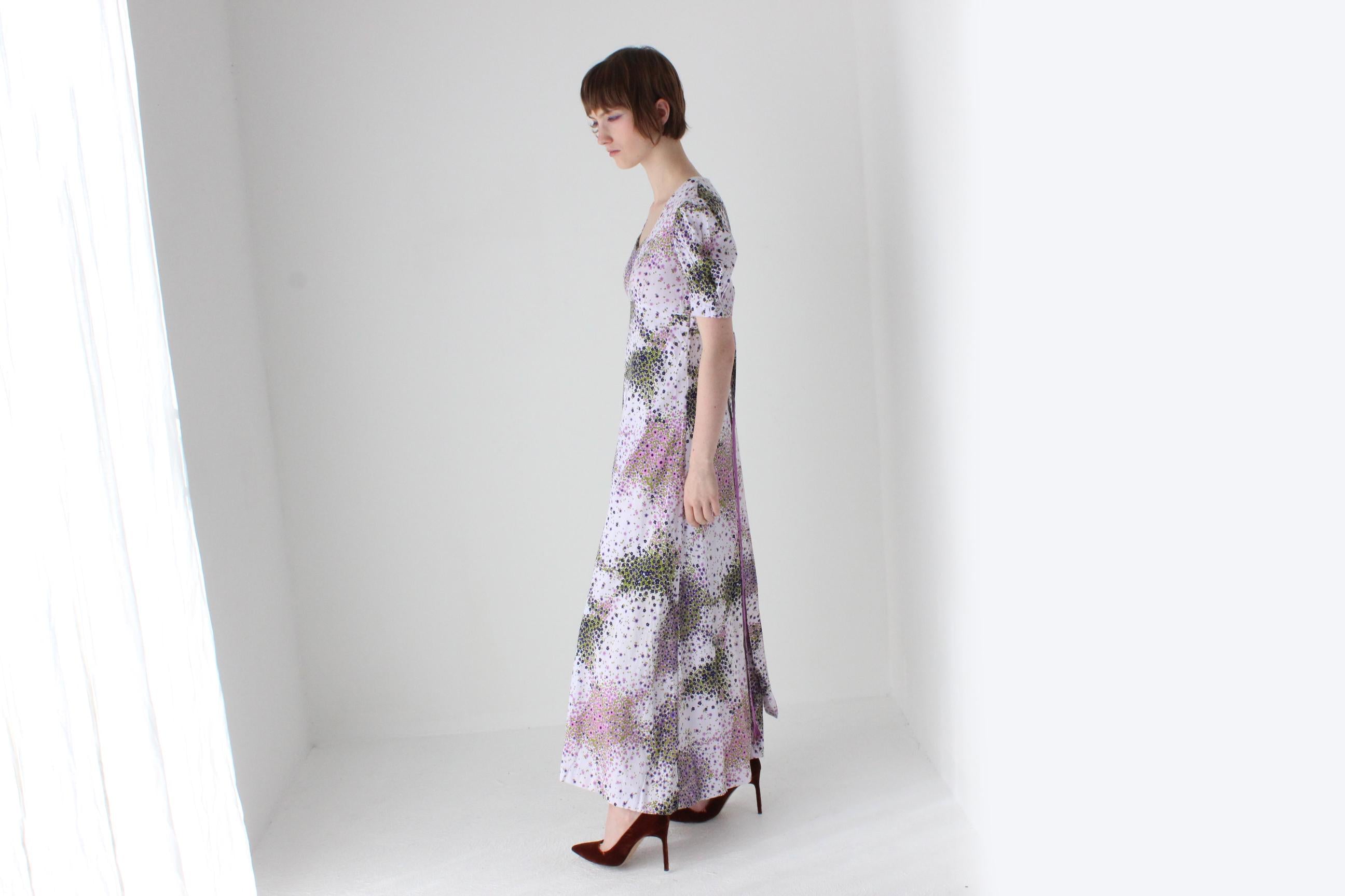 Sweetest 70s Pastel Lilac Floral Cottagecore Dress
