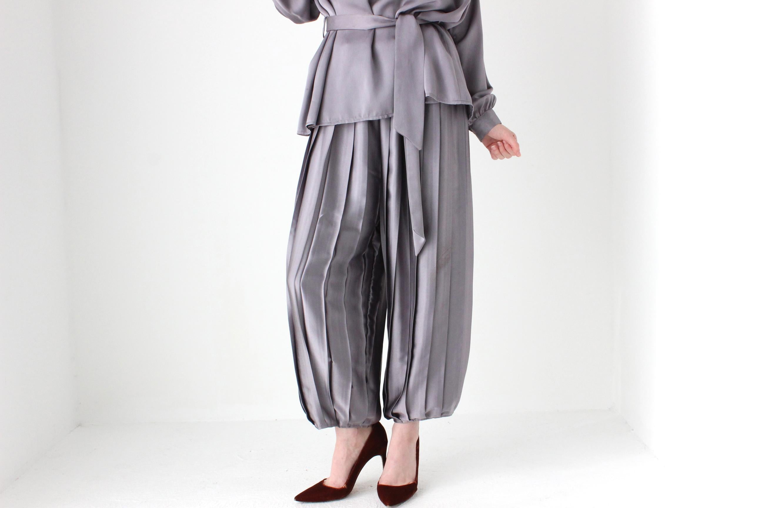 Singular 80s Silver Satin TWO PIECE Balloon / Bubble Pants & Top Set