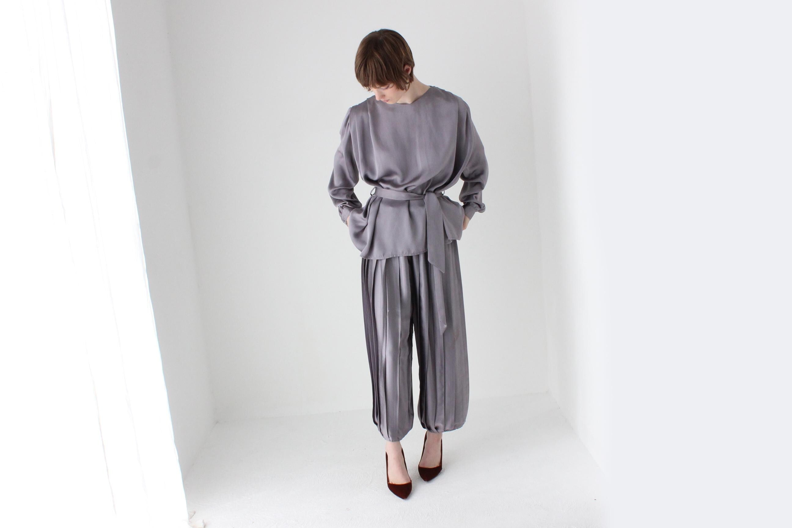 Singular 80s Silver Satin TWO PIECE Balloon / Bubble Pants & Top Set