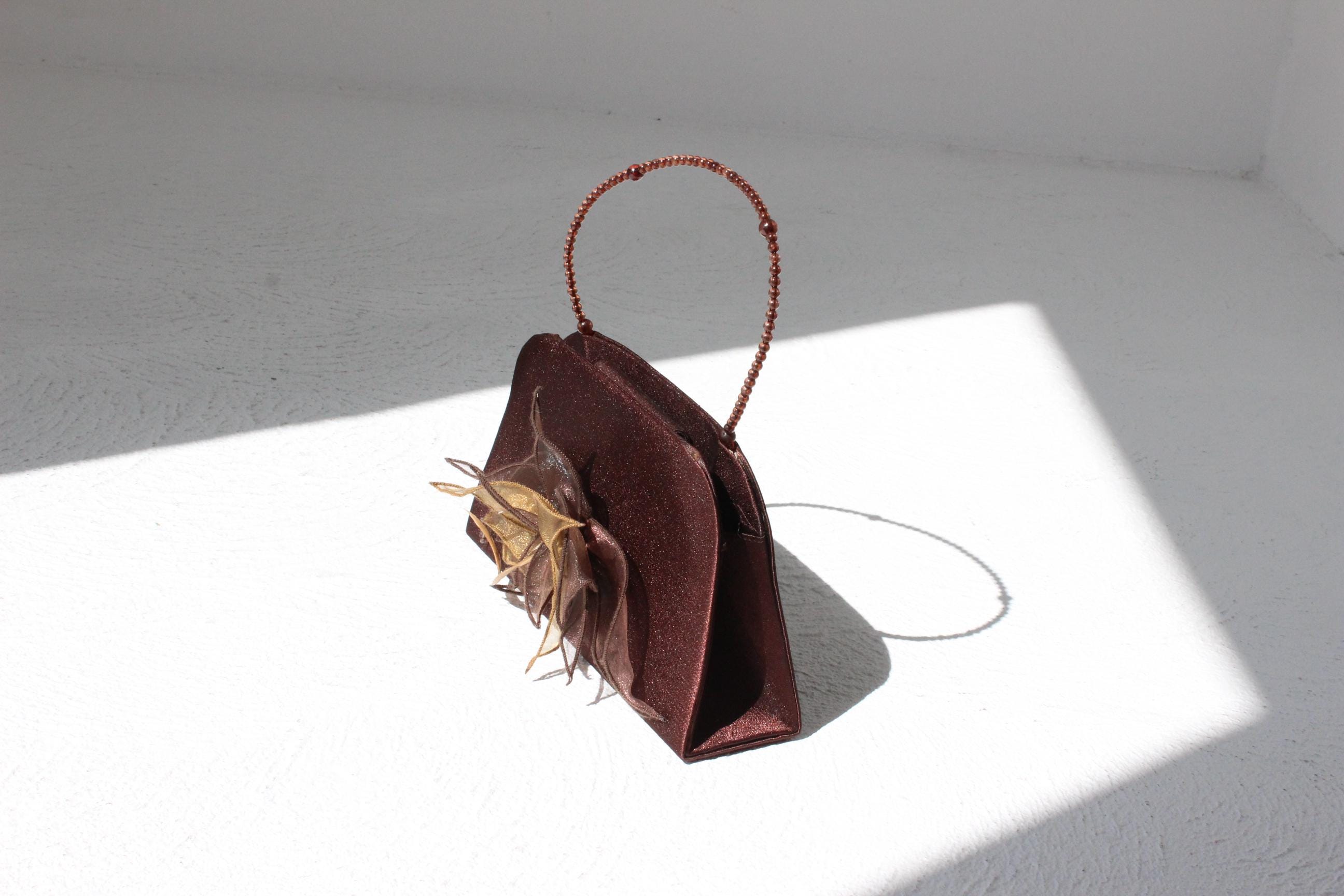 Y2K Chocolate Satin Purse w/ Ostrich Feather Puff