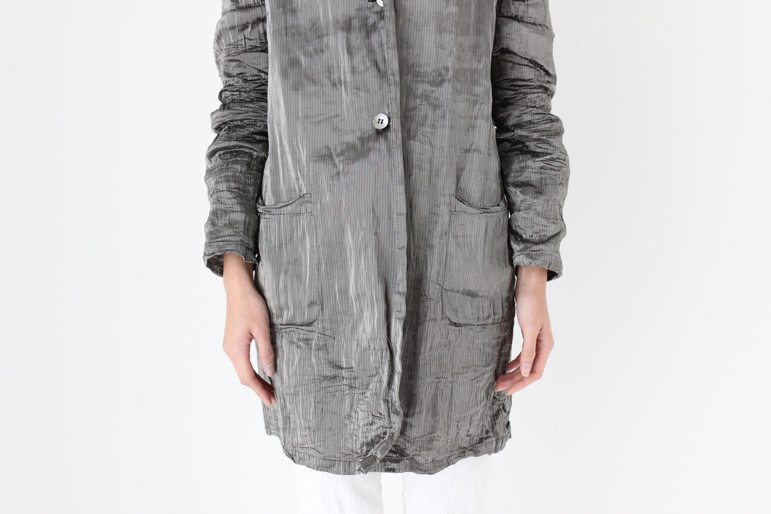 FUTURISM 90s Metallic Silver Lamé Technical Coat