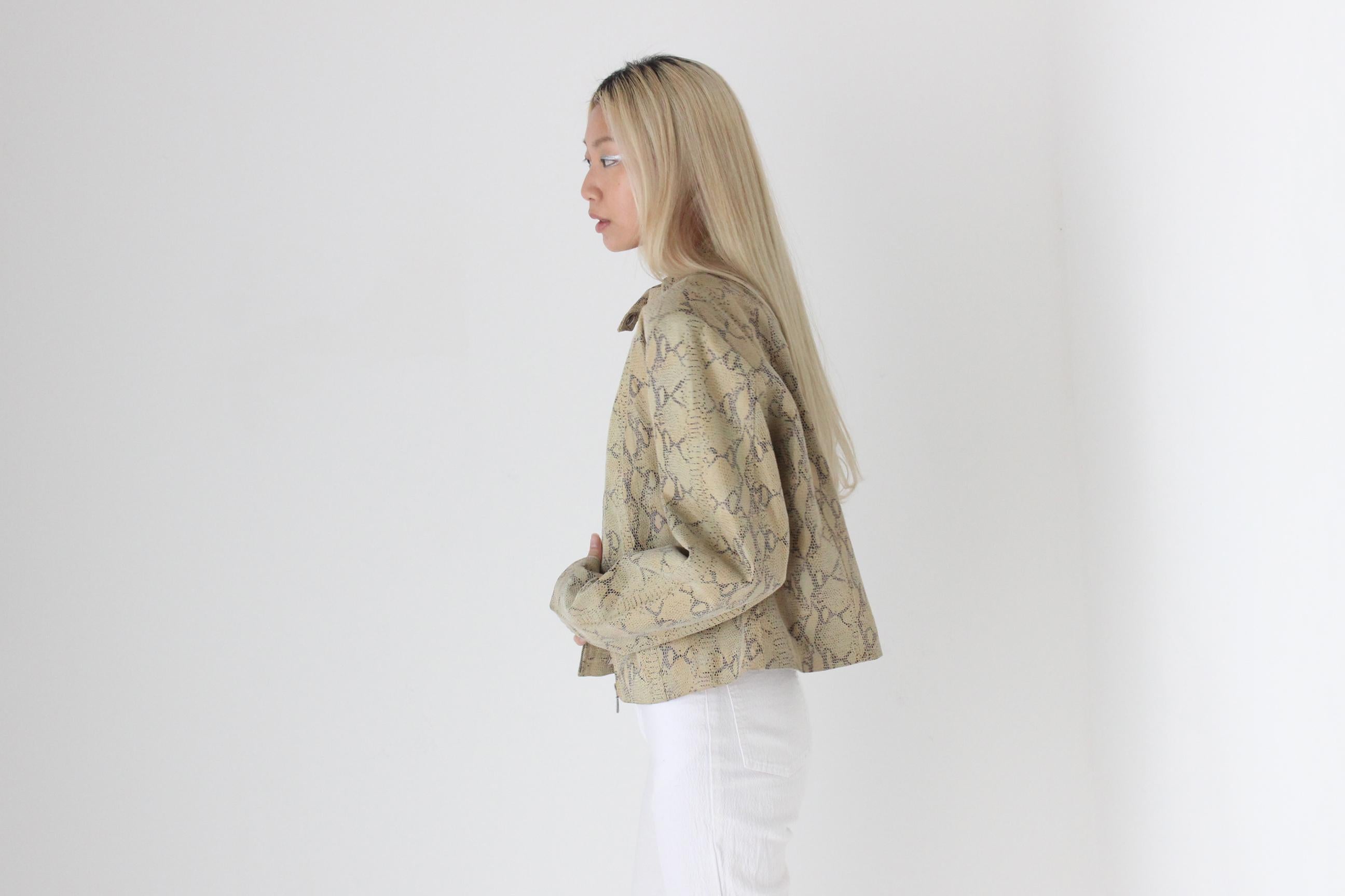 FUTURISM 90s Genuine Leather Moto Jacket w/ Snakeskin Finish